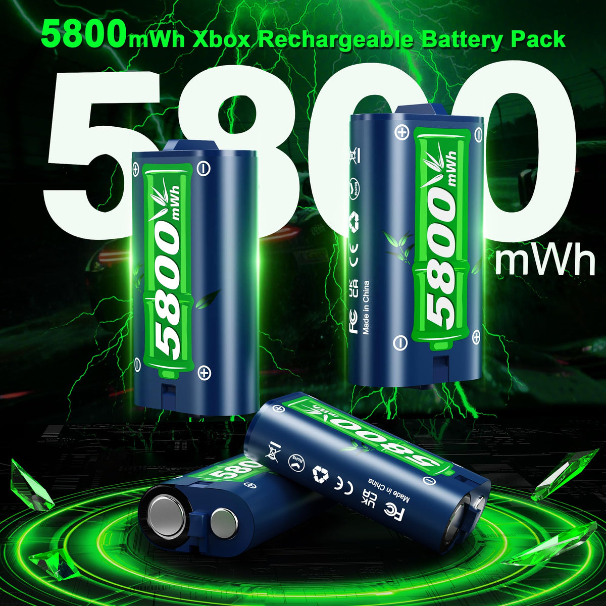 6200mWh Battery for Xbox One/Xbox Series S/X, 2 * 6200mWh Rechargeable Battery 2 Hours Full Charged Fast Charging Station for X-box One/S/X/X-box Series S/X Controller