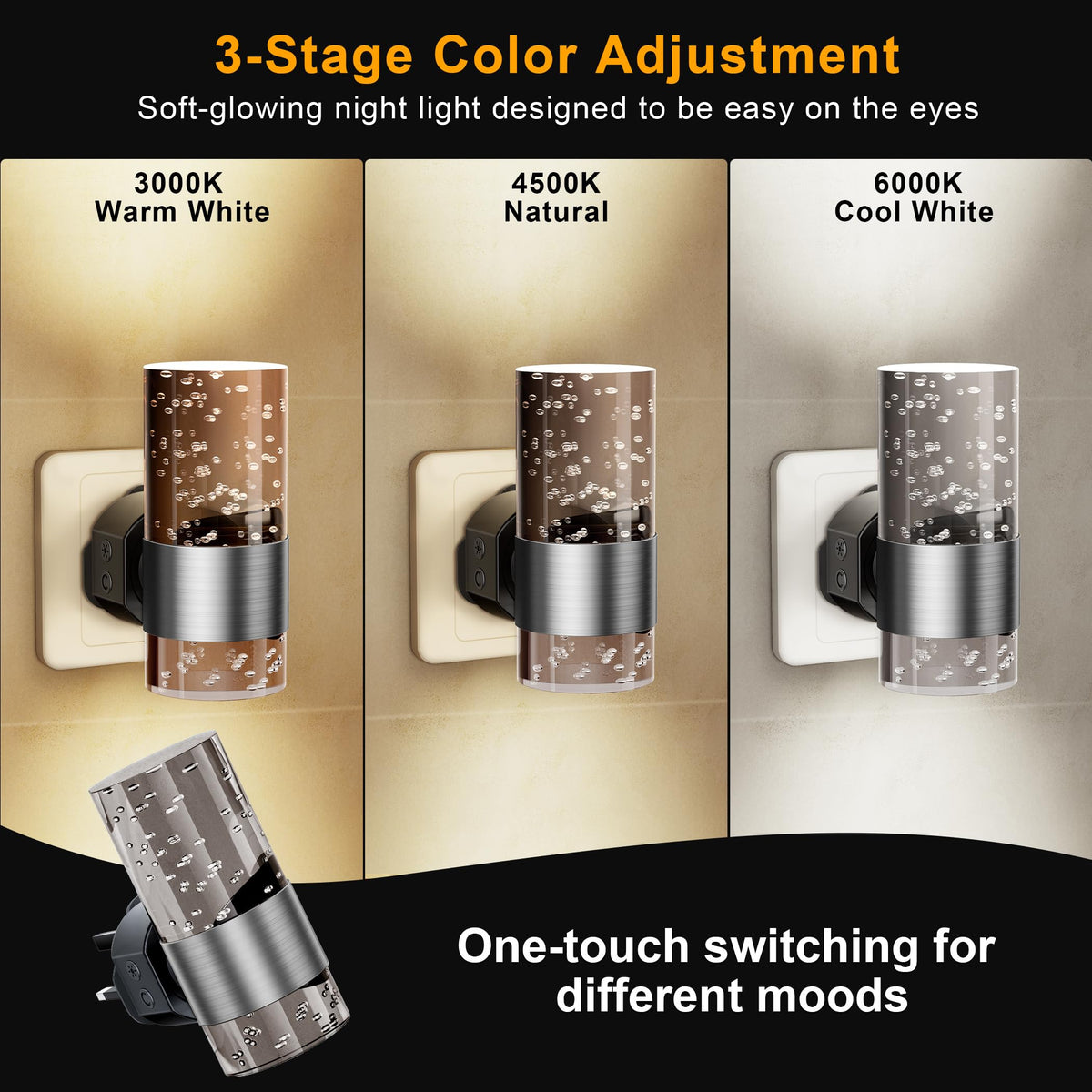 Night Light Plug in Wall with Dusk to Dawn Sensor Modern 2 Pack Gold