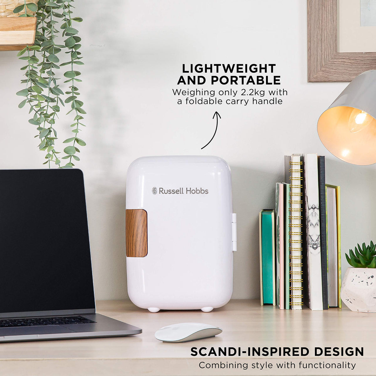 Russell Hobbs RH4CLR1001 4L/6 Can Portable Mini Cooler & Warmer for Drinks, Cosmetics/Makeup/Skincare, AC/DC Power, Retro Style, White, For Bedroom, Home, Caravan, Car