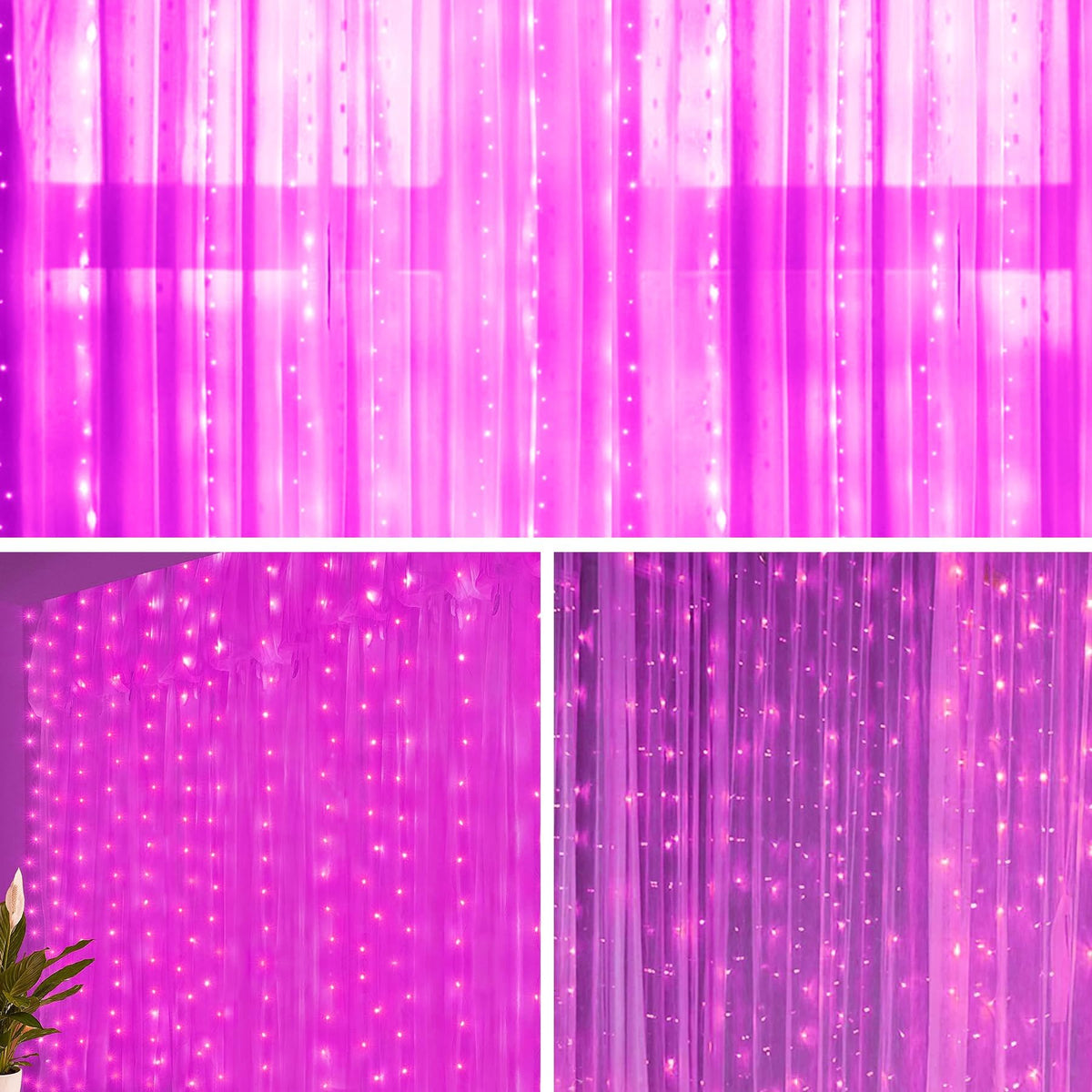 Lezonic Curtain Fairy Lights, 3m×3m 300LED Curtain String Lights Plug in