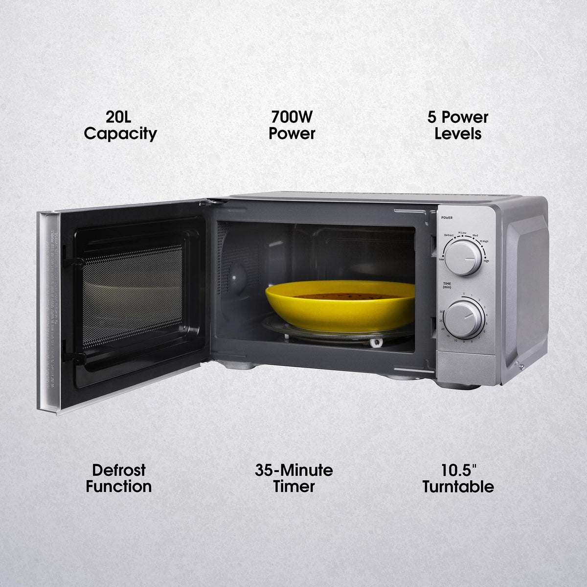 Abode Touch Control Microwave 20 Litre Black Digital 700W with Clock & Timer, 5 Auto Cook Settings & Defrost, 10 Power Levels AMT2012B (Touch Control, Silver)