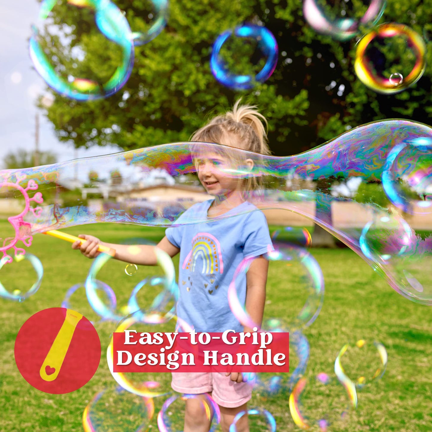 JOYIN Big Bubble Wands Set Bulk for Kids Summer Outdoor Toy Game Activity Party Favors, 18 Pcs Giant Bubble Maker with Tray, 12" Large, 6 Pcs Solution Suitable for All Age People