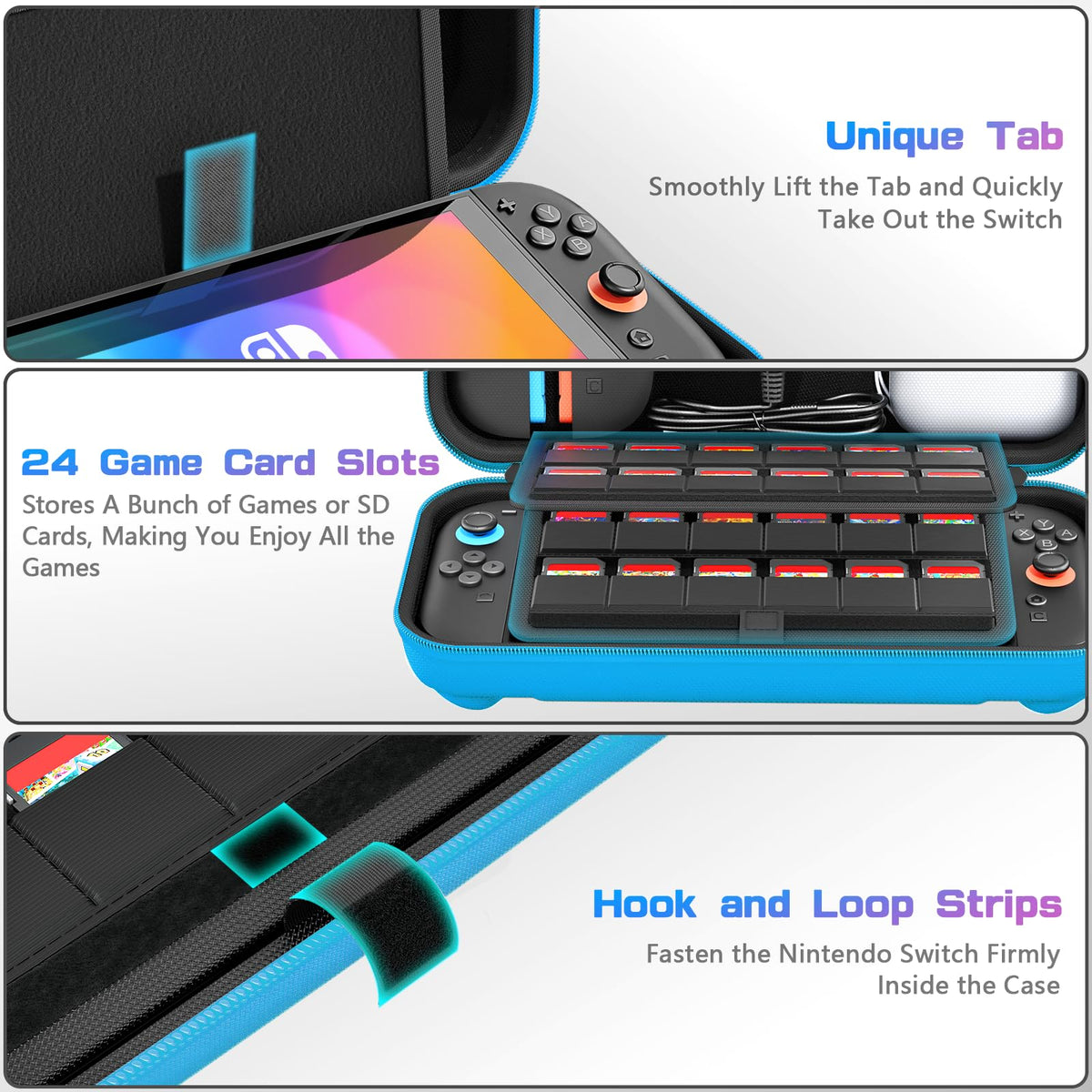 daydayup Switch 2 Carry Case Compatible with Nintendo Switch 2, with 24 Games Cartridges Protective Hard Shell Travel Carrying Case Pouch for Switch 2 Console & Accessories,Black
