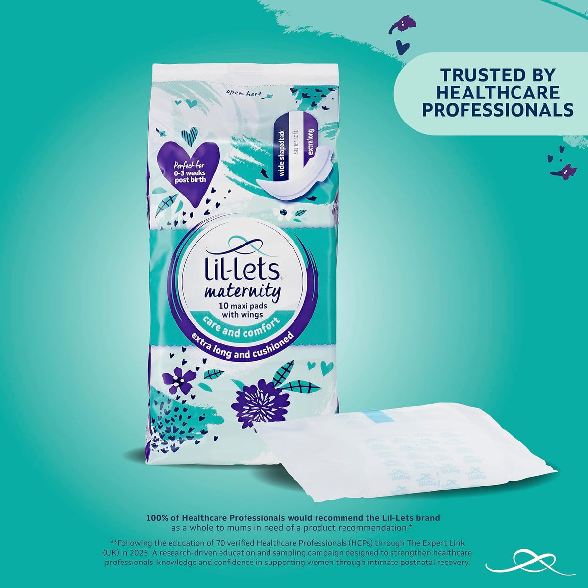 Lil-Lets Maternity Pads, Extra Long Maxi Thick Towels, With Wings, Postpartum/After Birth Essential, 3 Packs of 10 (30 towels), Packing May Vary