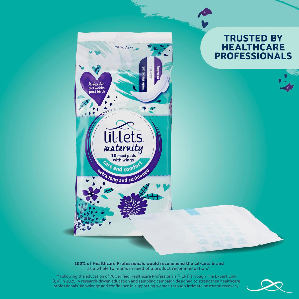 Lil-Lets Maternity Pads, Extra Long Maxi Thick Towels, With Wings, Postpartum/After Birth Essential, 3 Packs of 10 (30 towels), Packing May Vary