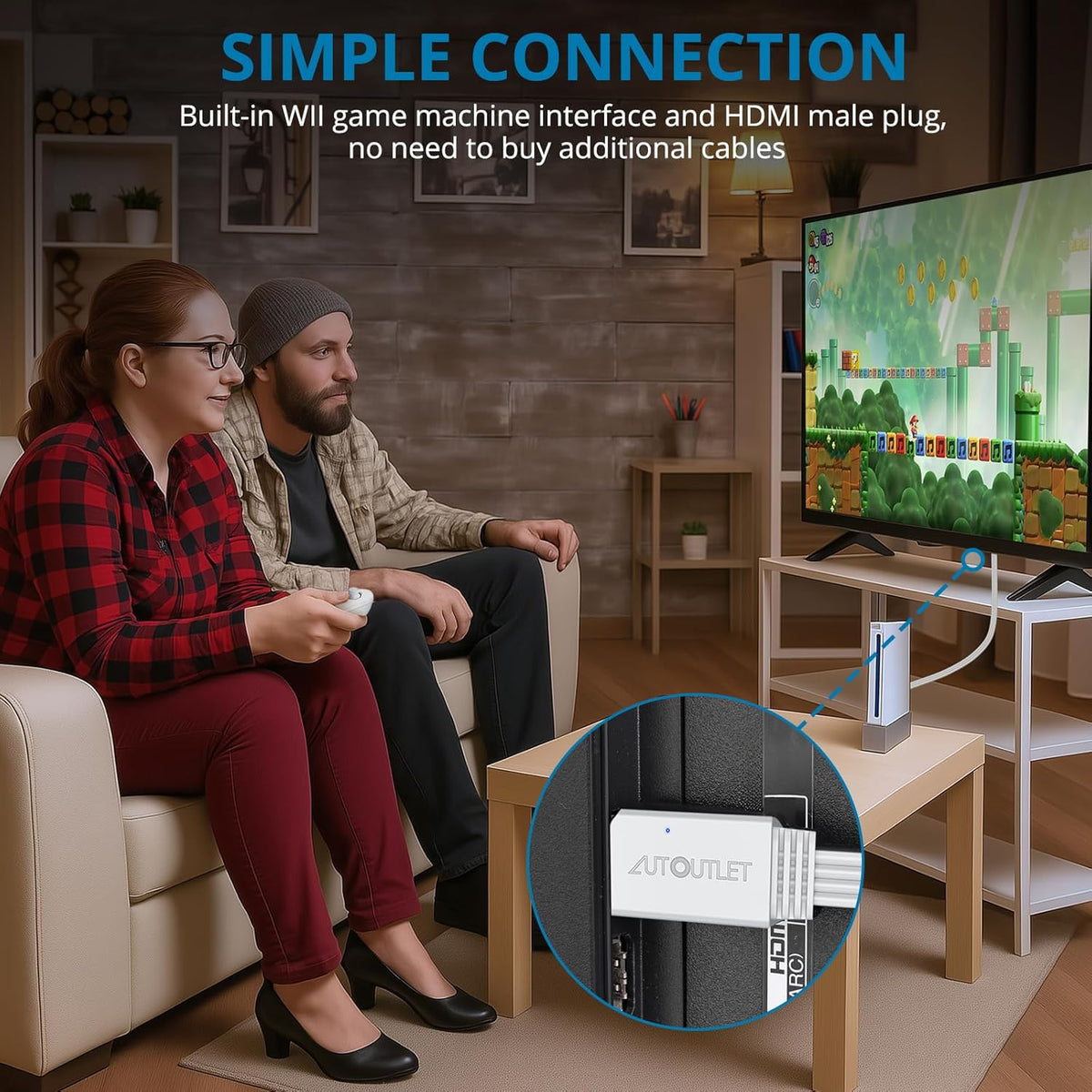 AUTOUTLET Wii to HDMI Converter 1080P 5ft/150 cm for Full HD Device, Adapter with HDMI Male Cable Output Compatible with Nintendo Wii, Wii U, HDTV, Monitor-Supports All Wii Display Modes