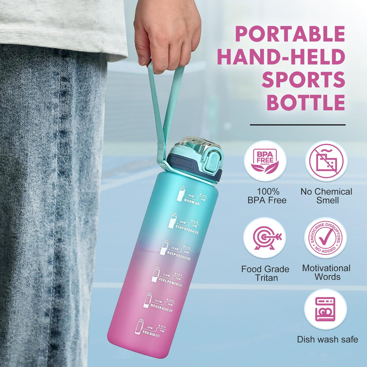 SEASEVEN Flat Water Bottle 750ML for Gym,School Office(Flat Pink)