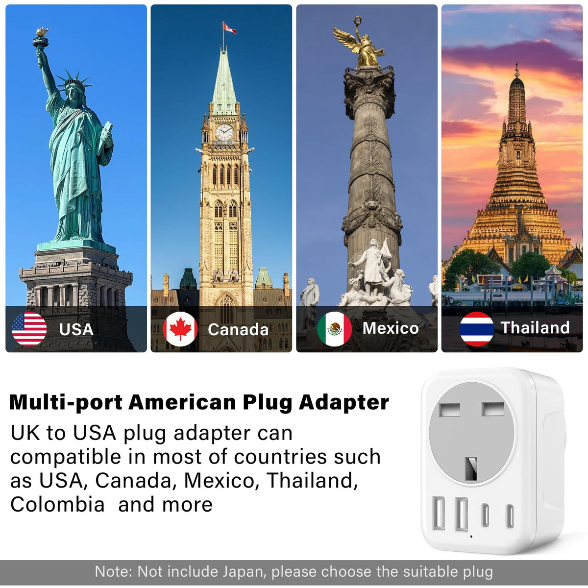 UK To European Plug Adapter,5 IN 1 European Travel Adaptor with 2 USB C & 2 USB A,Grounded EU Plug Adapter for Germany Spain France Turkey Greece etc (Type E/F)