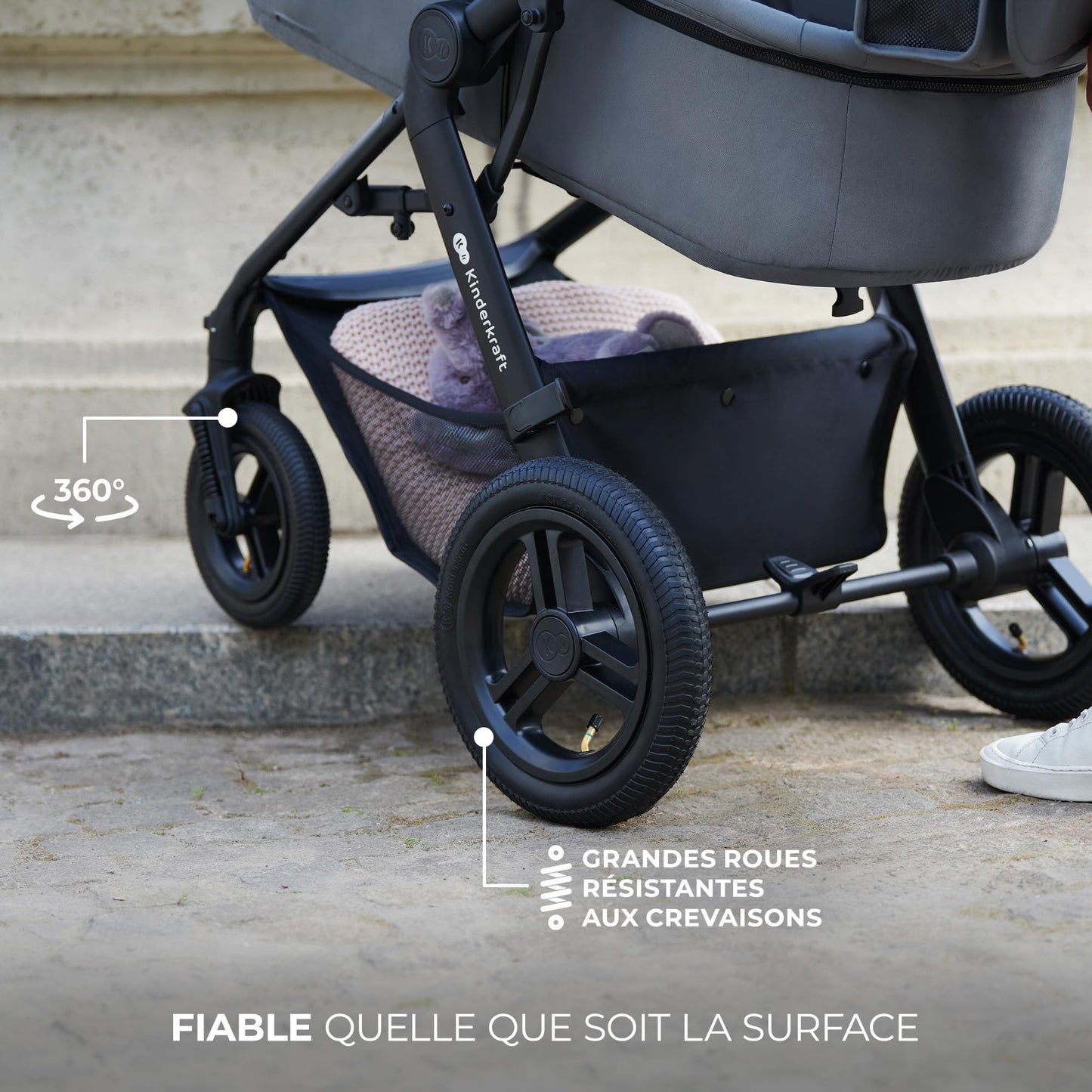 Kinderkraft MOOV 2 AIR 4 in 1 Set, Pram with Infant Car Seat with Isofix Base Mink PRO I-Size, Travel System, Baby Pushchair, Buggy, Foldable, from Birth to 22 kg, Inflatable Wheels, Gray