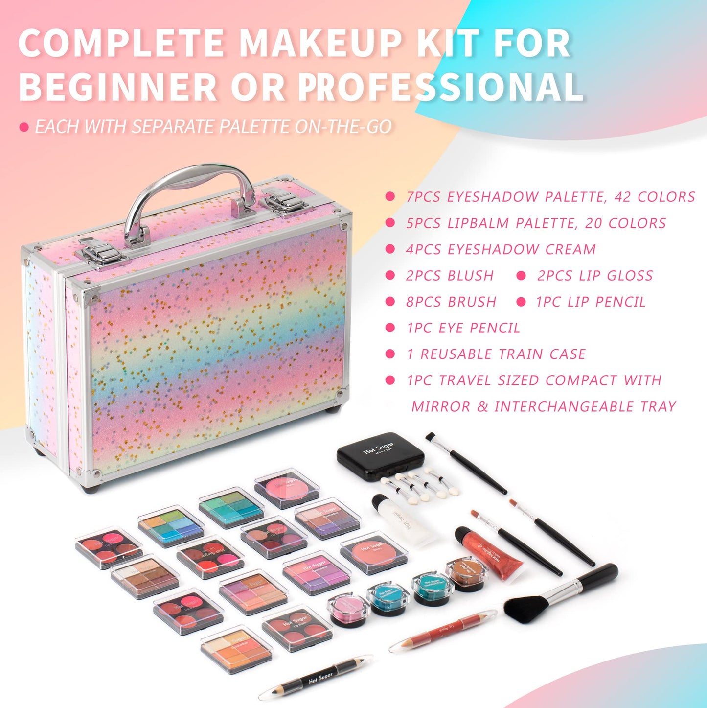 Hot Sugar Girls Makeup Set, Complete Starter Cosmetics Kit with Eye Shadow, Lip Balm, Blush, Lip Gloss, Brushes, Eye Pencils and Mirror (Mermaid)