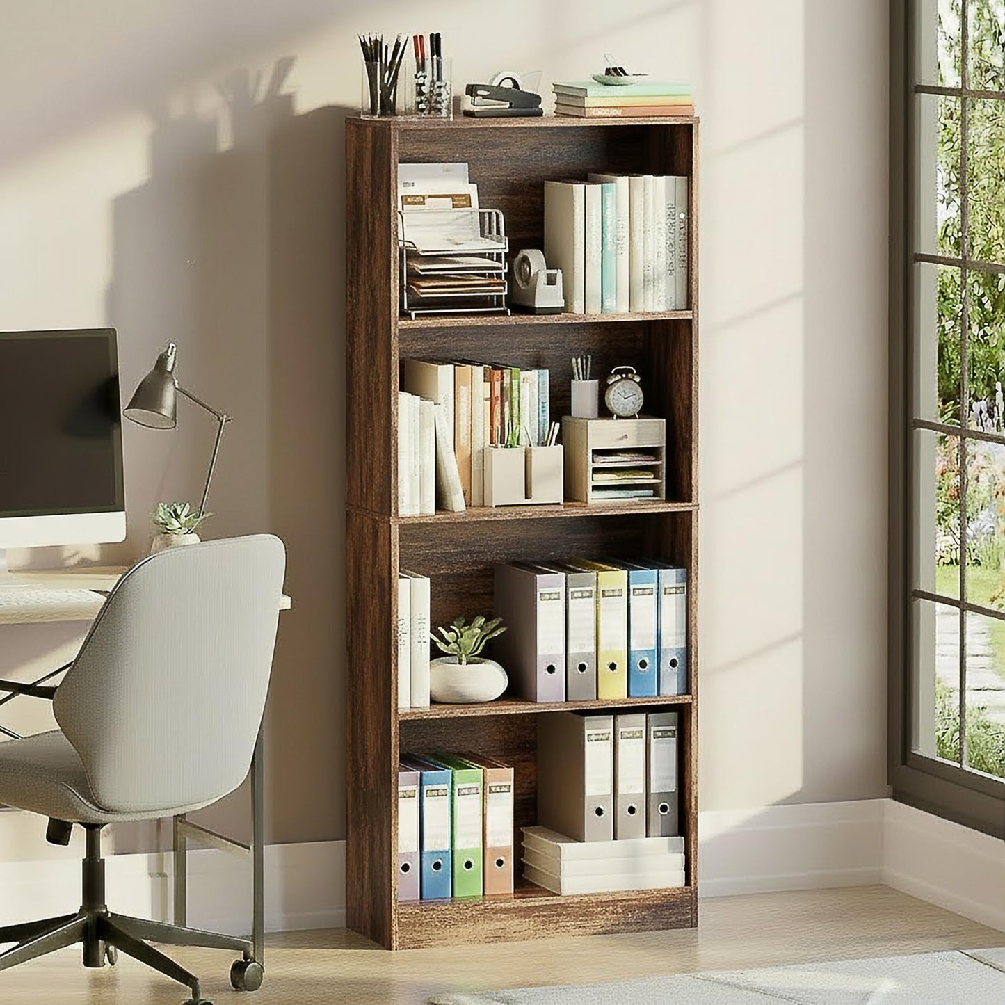 Vida Designs Cambridge 3 Tier Low Bookcase, White Wooden Shelving Display Storage Unit Office Living Room Furniture
