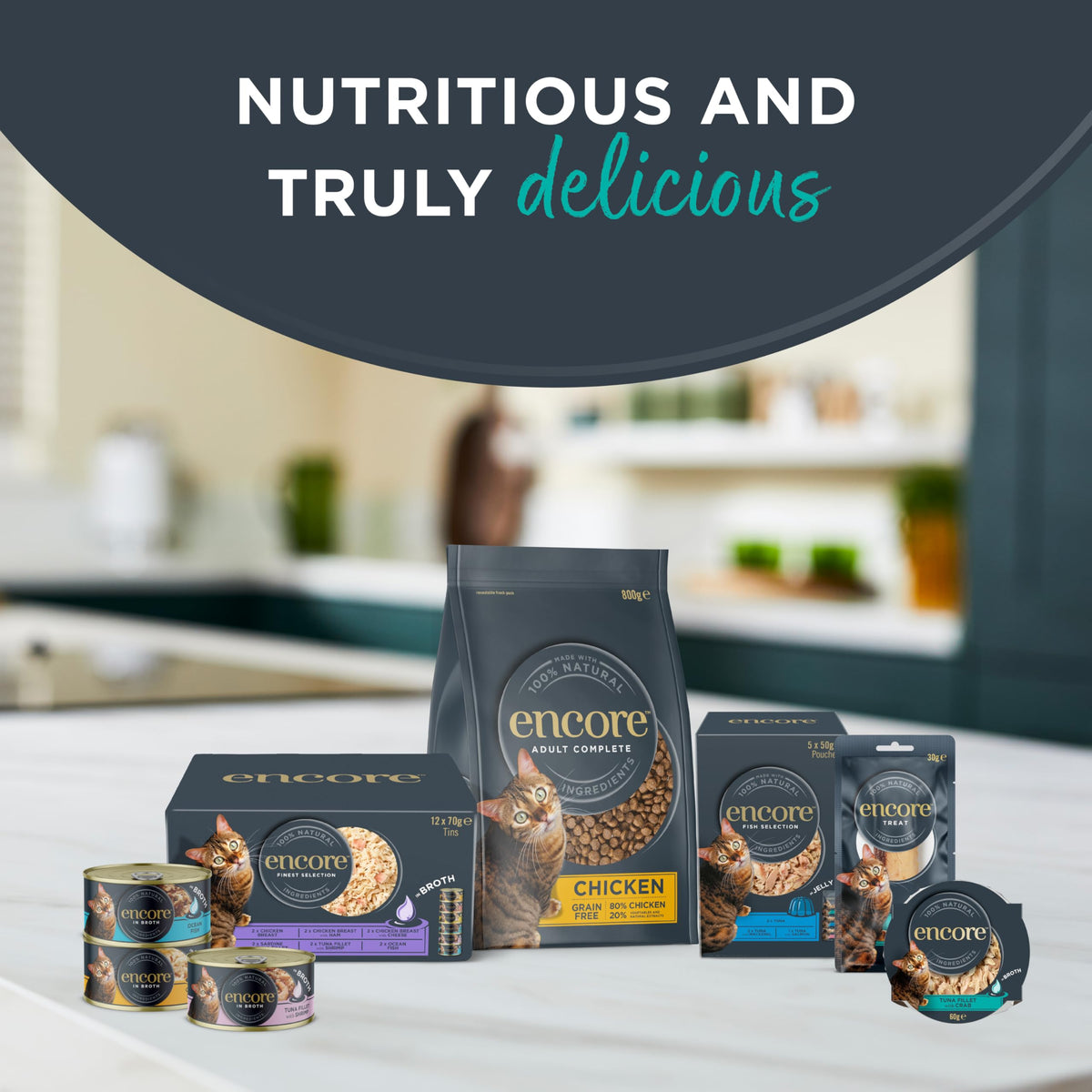 Encore Natural Wet Adult Cat Food, Fish Selection in Broth, 8x70g Tins