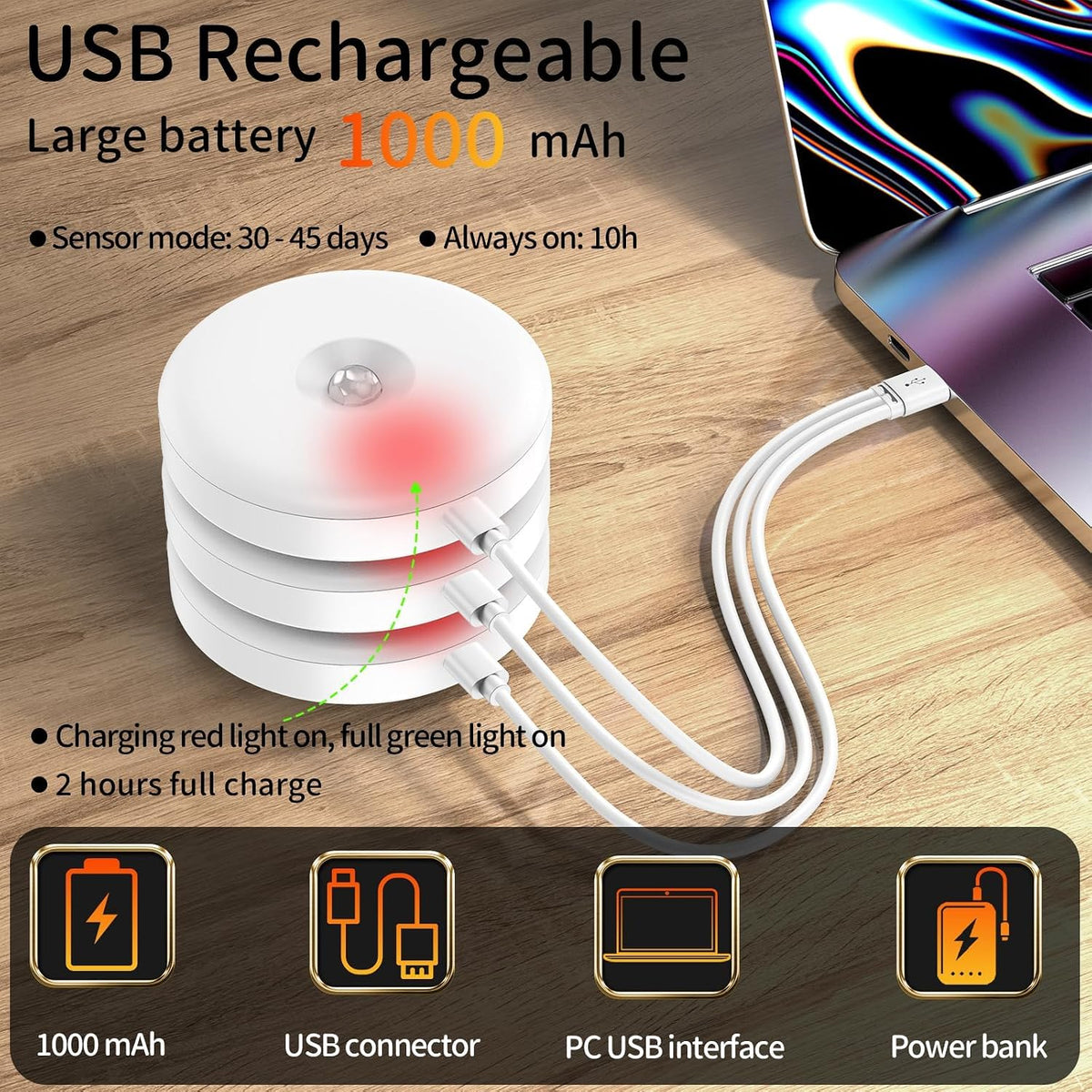 daphomeu 6 Pcs Motion Sensor Lights Indoor USB Rechargeable