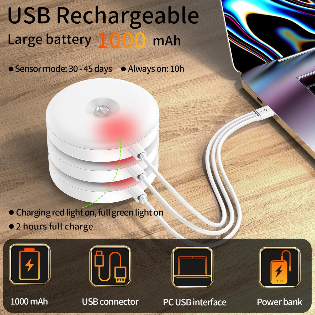 daphomeu 6 Pcs Motion Sensor Lights Indoor USB Rechargeable