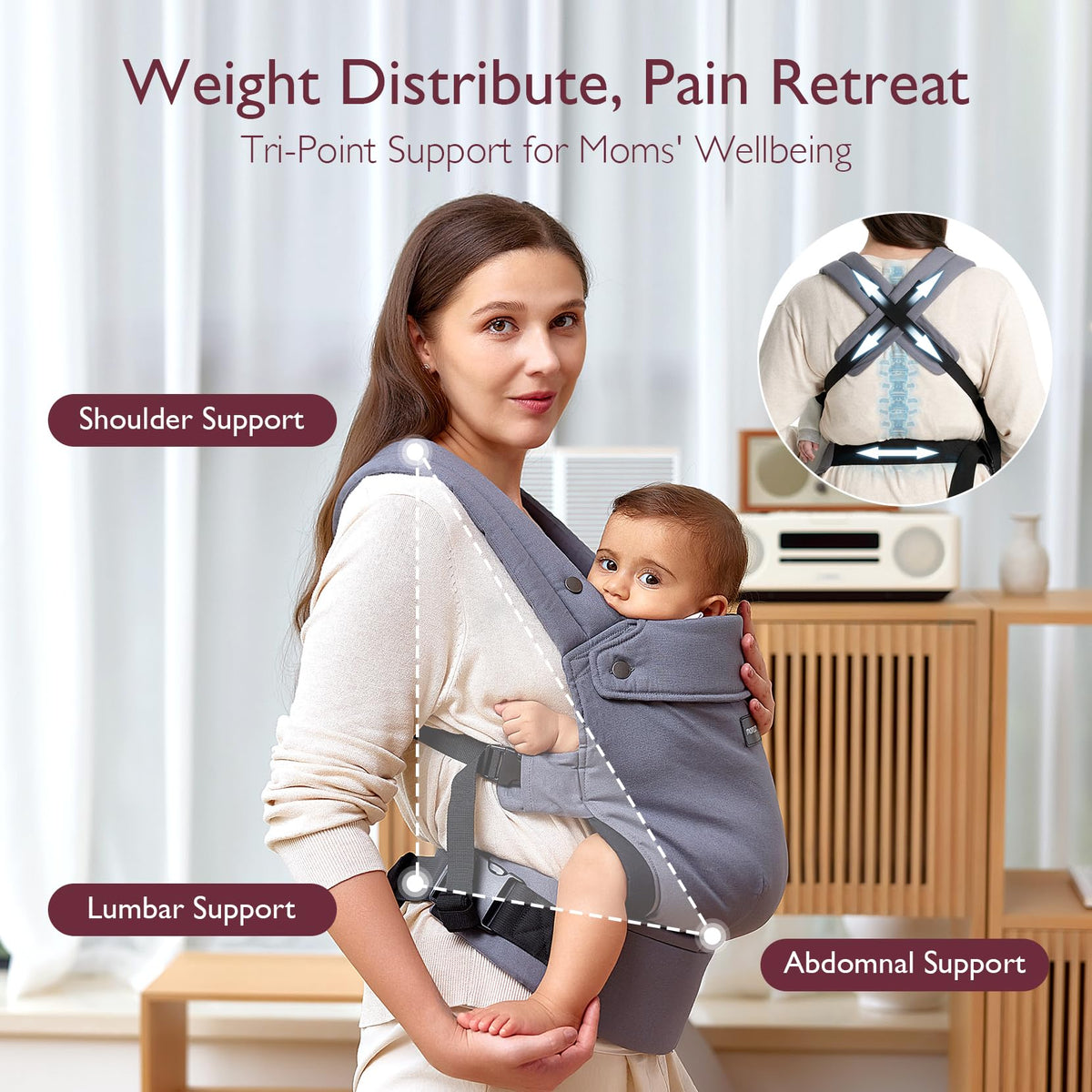 Momcozy Baby Carrier for 3-24M/3.2-20kg, Waist 64-127cm, Cotton Khaki