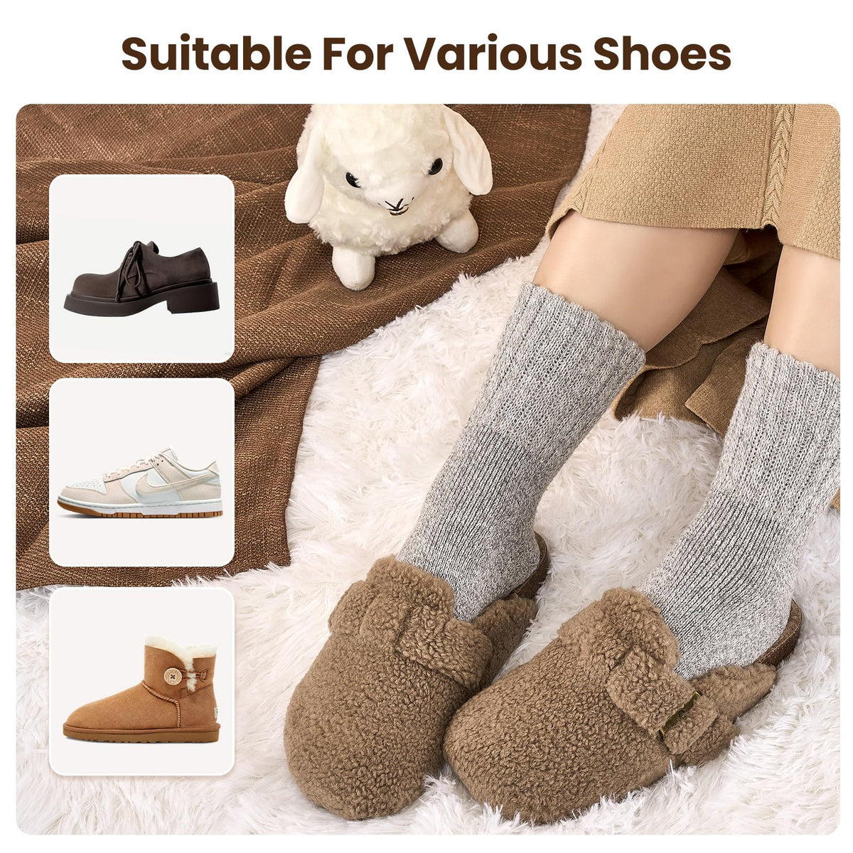 Niorasen Women's Thermal Socks, 3 Pairs Full Cushioned, Cosy Gift Winter