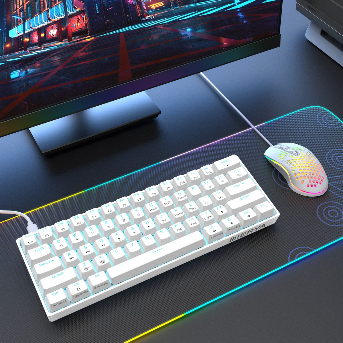 Dierya DK61SE 60% Gaming Keyboard, Wired, US QWERTY, Brown Switches, Black