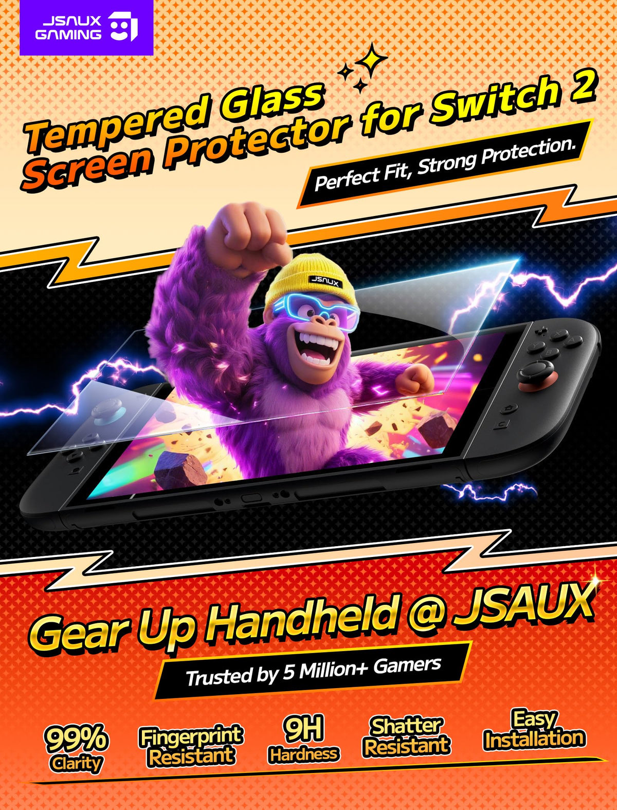 JSAUX Obsidian AR Screen Protector for Nintendo Switch 2,1-Pack