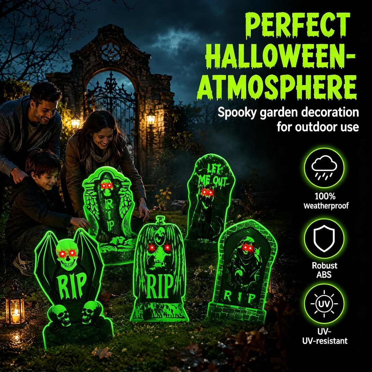 10 Pack Halloween Yard Signs, Fluorescent Skeleton Hands and Tombstones