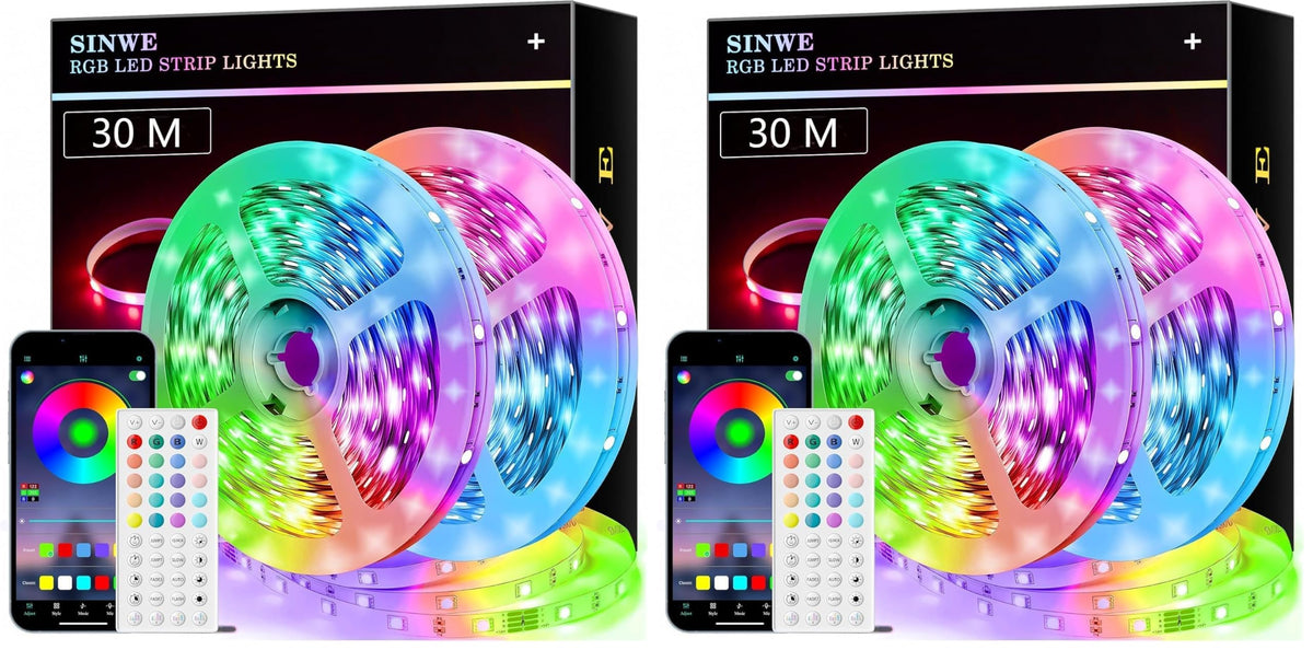 SINWE 65.6FT(20M) LED Strip Lights with App Control, Remote and Music Sync
