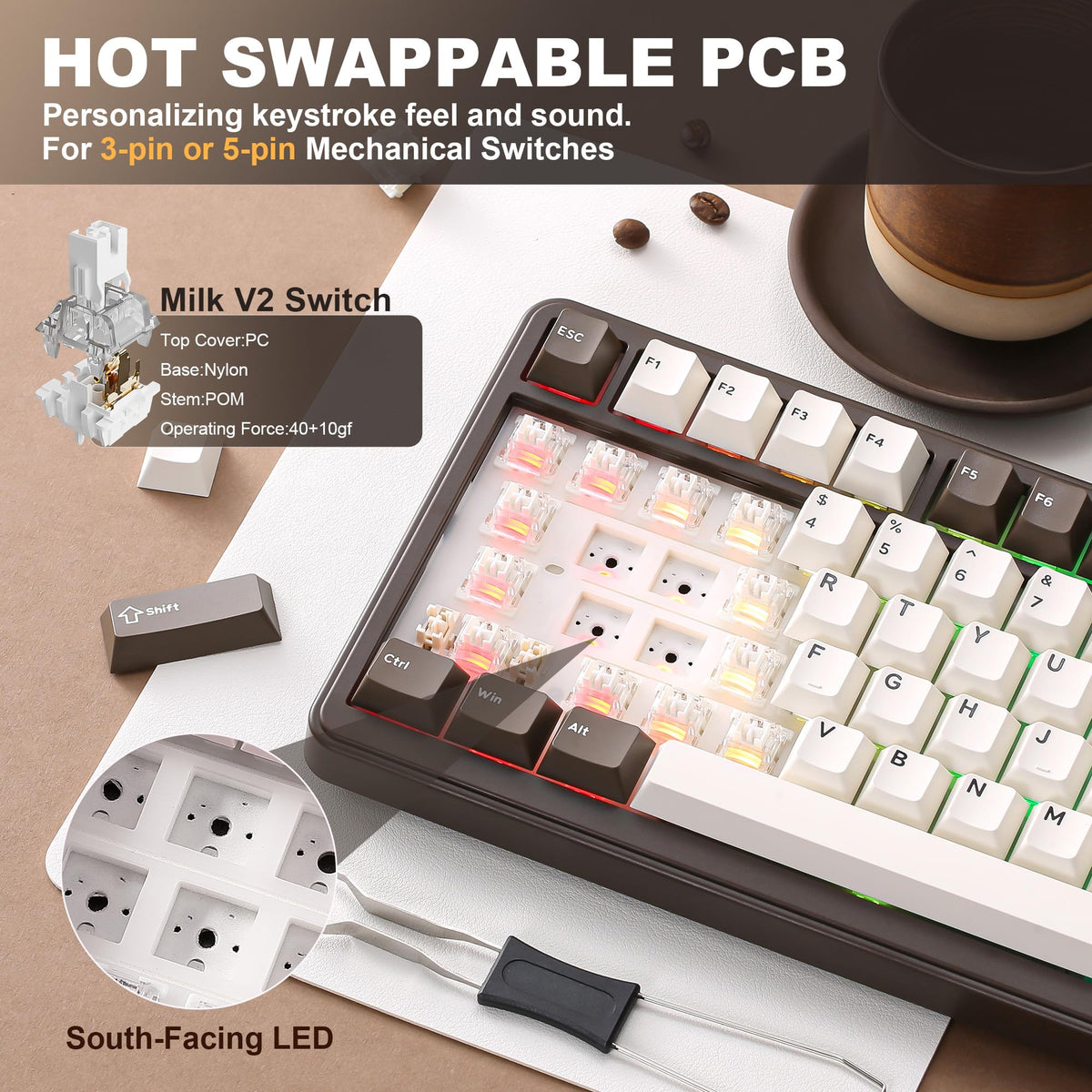 YUNZII B75 PRO 75% Wireless Mechanical Keyboard (Black Heart,Cocoa Switch)