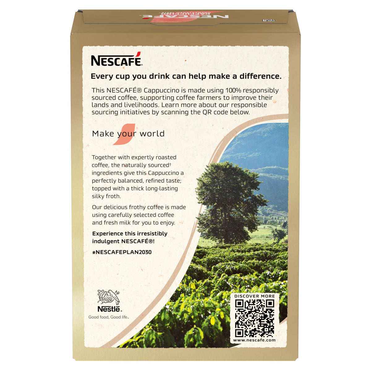 Nescafe Cappuccino Unsweetened Taste Instant Coffee 8 x 14.2g Sachets, 100% Responsibly Sourced Coffee (Pack of 5)