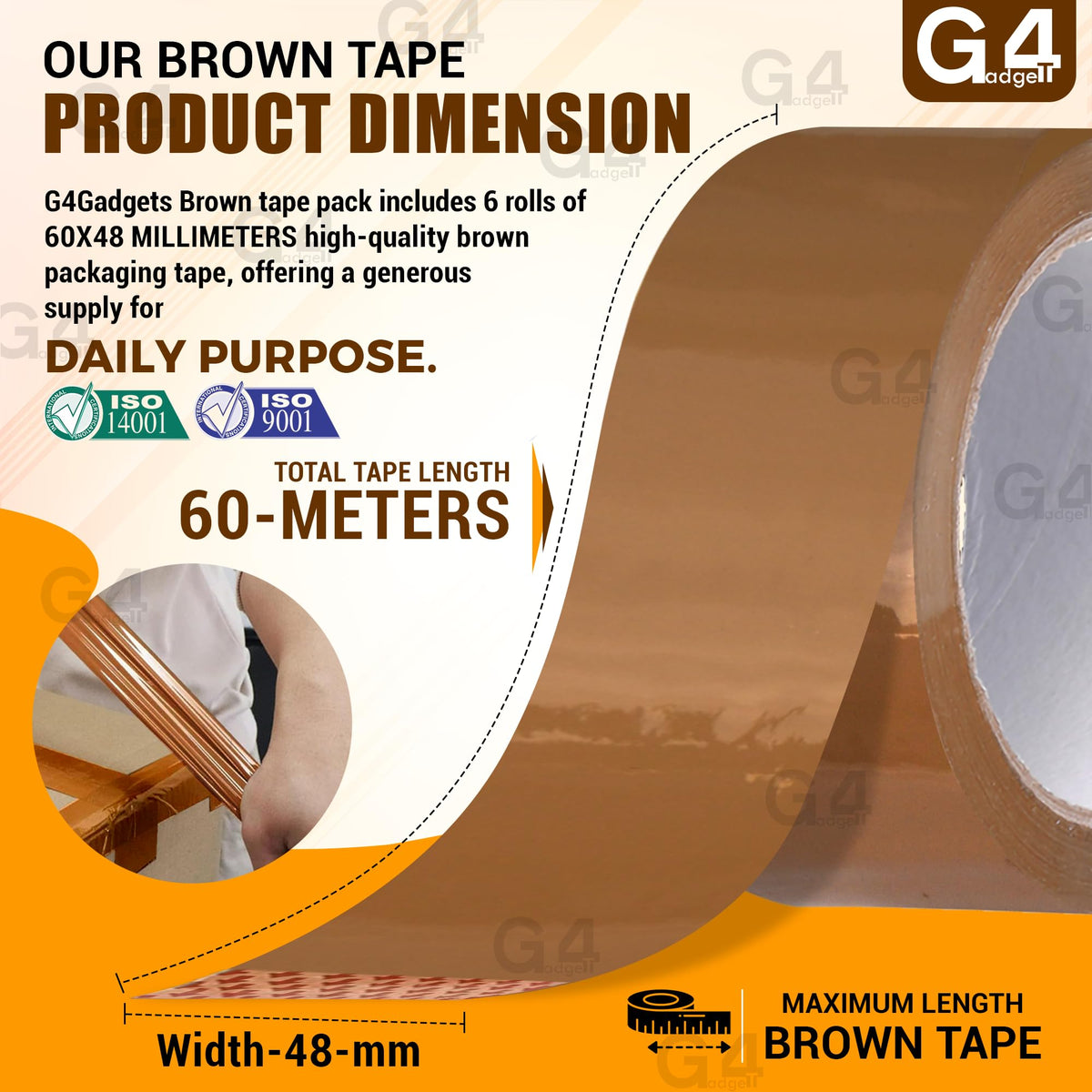G4GADGET Pack of 3 Clear Packing Tape - Heavy Duty Transparent Tape 48mm x 66m - Ideal for Moving, Packing Boxes, and Secure Packaging