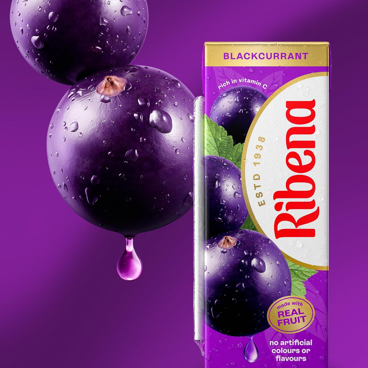 Ribena Blackcurrant Juice Drink Cartons - Multipack 6x250ml; Real Fruit; Rich In Vitamin C; No Artificial Colours or flavours ; Perfect For On The Go