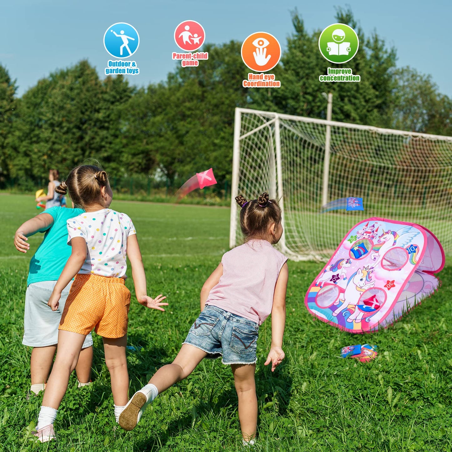 5 in 1 Portable Bean Bags Toss Games, Ring Toss Games for Kids, Outdoor Toys Garden Games Birthday Party Supplies 30 Pcs Combo Set Cornhole Game