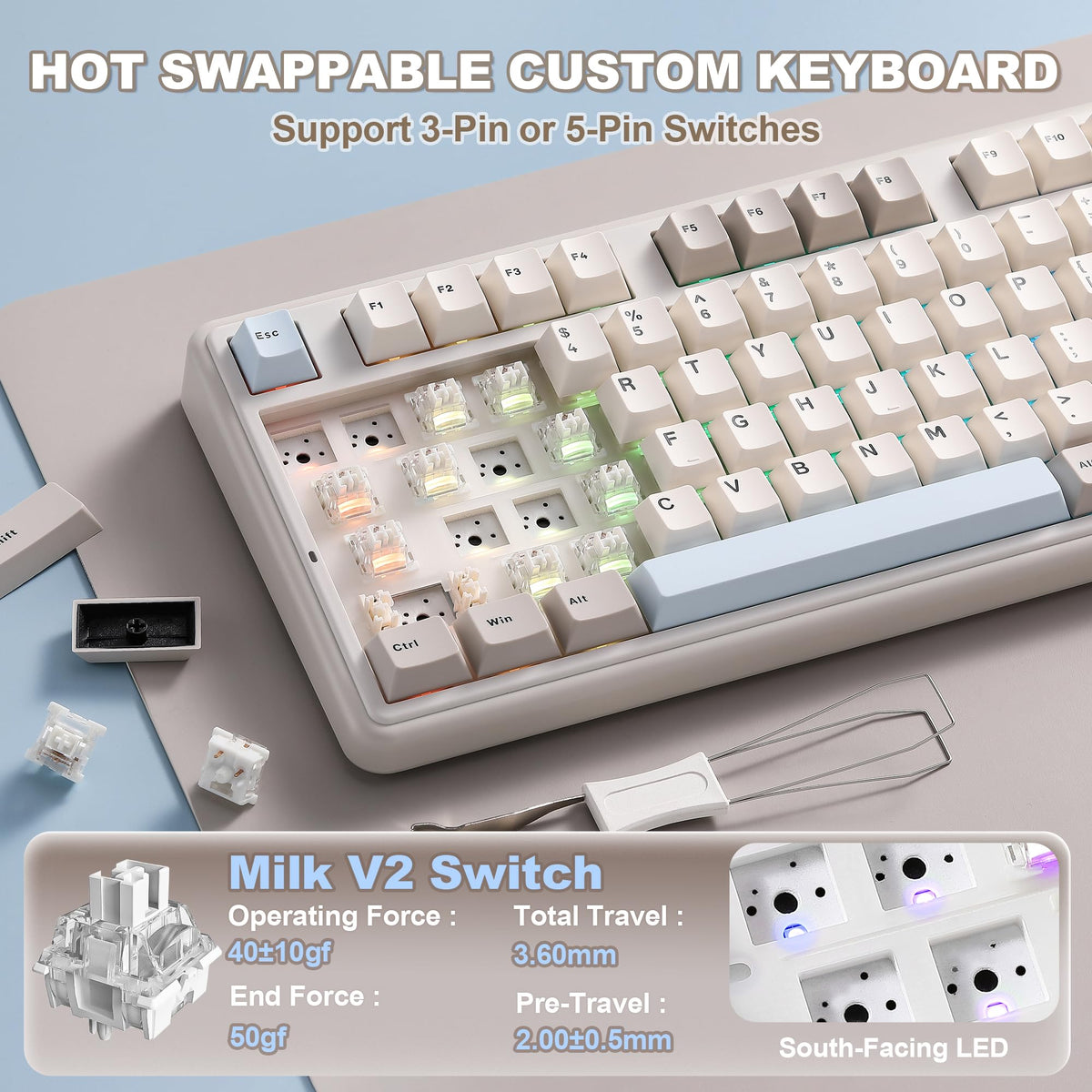 YUNZII B98 PRO 96% Wireless Mechanical Keyboard (Matcha Green, Candy Switch)
