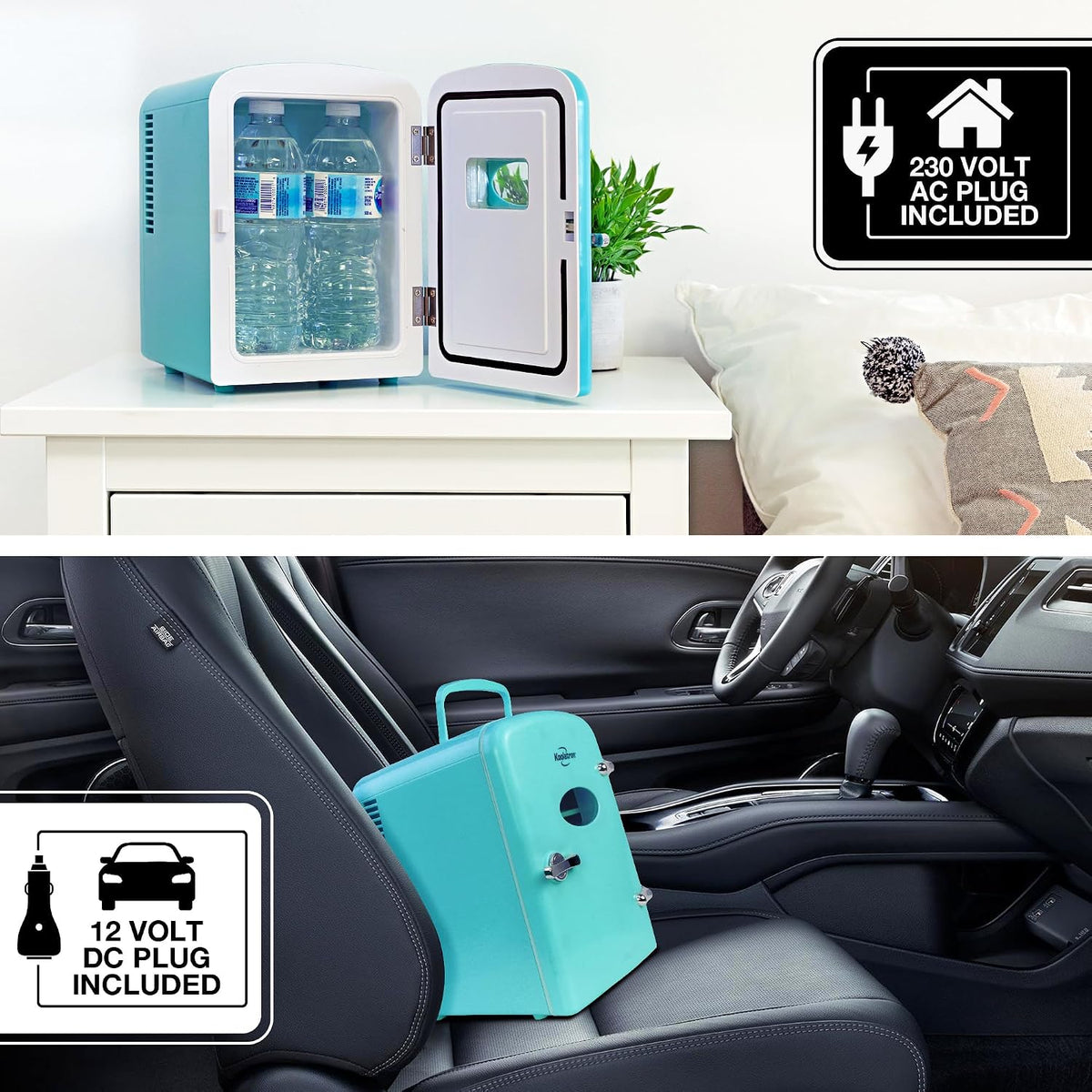 Koolatron Retro Mini Fridge For Bedrooms 12V Portable Cooler Refrigerator 4L Small 6 Can Table Top Quiet Mini Fridges For Skincare Food Drinks Kids Home Car & Travel Black
