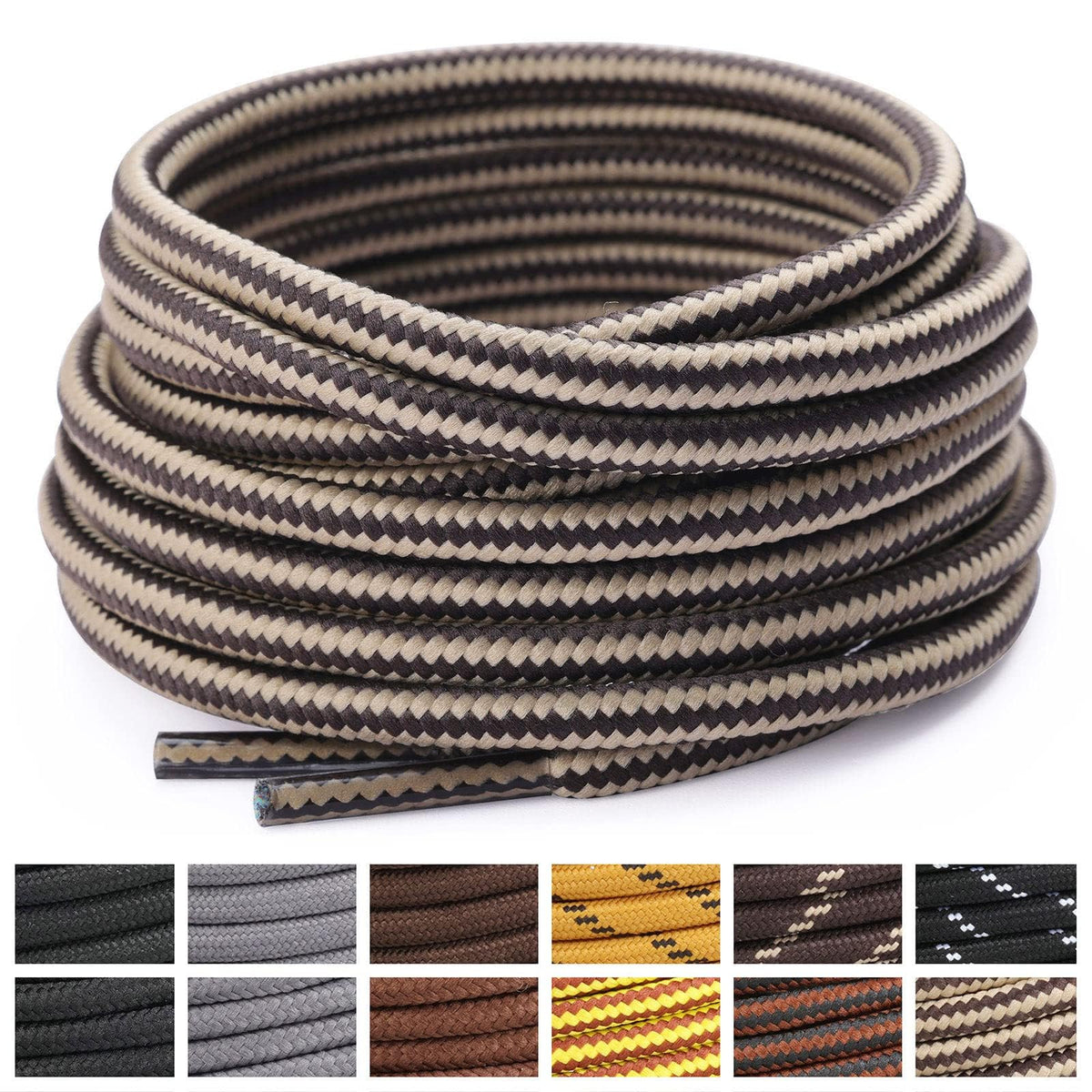 Stepace 2 Pairs Round Heavy Duty Boot Laces for Hiking and Work Boots