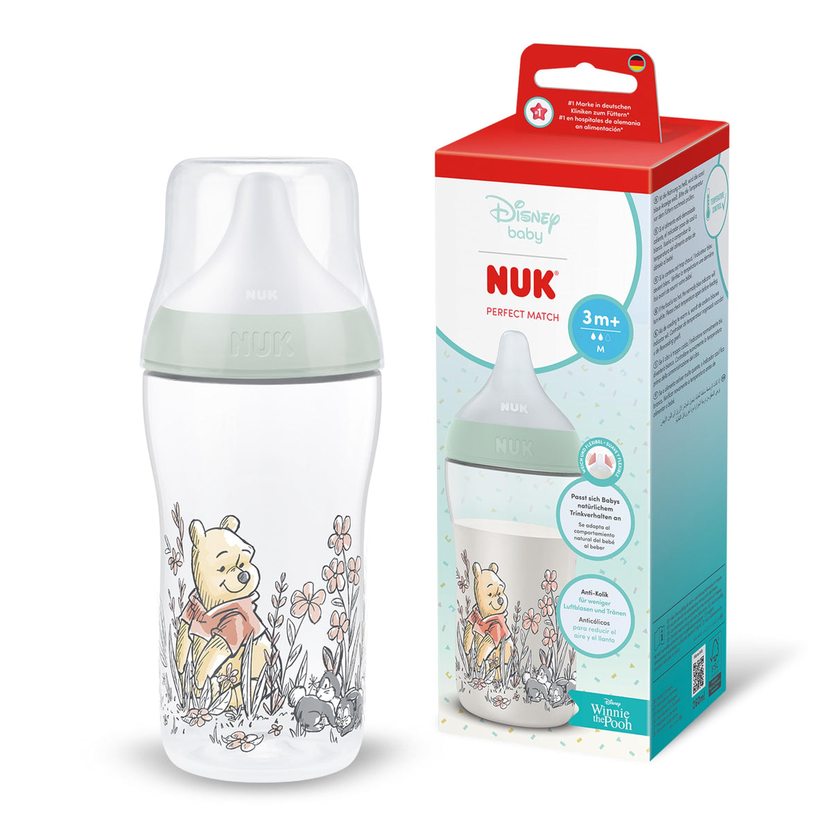 NUK Perfect Match Newborn Baby Bottle Set | 0+ Months | 150ml | Anti Colic Feeding Bottle | PP | Temperature Control Indicator | Rainbow | 4 Count
