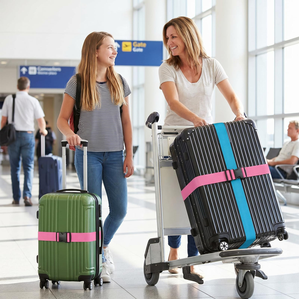 WISYOK Luggage Straps Extended, 4 Pack, 130-250cm Adjustable, Blue Orange