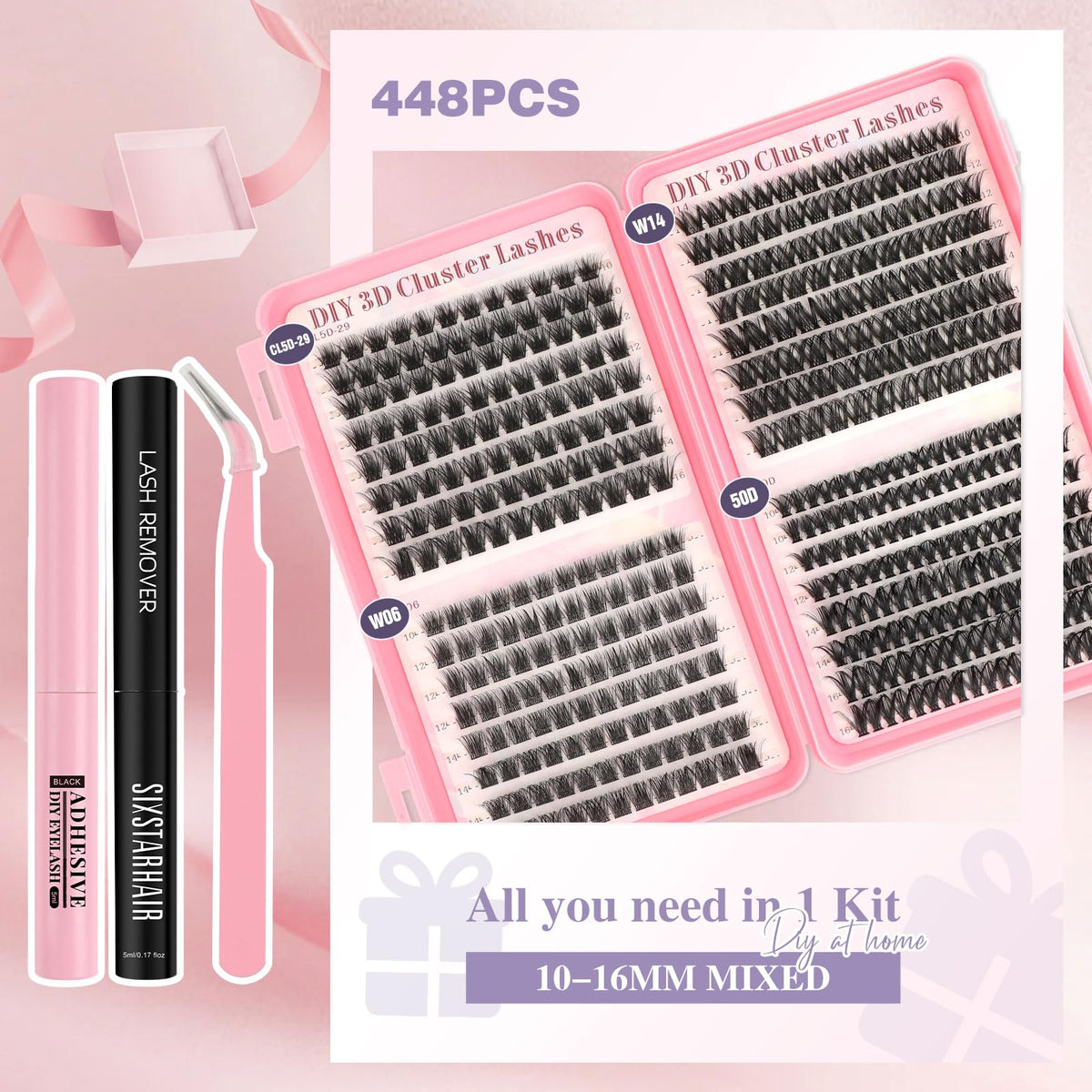 Sixstarhair Individual Eyelashes Kit Lash Clusters with Glue and Remover
