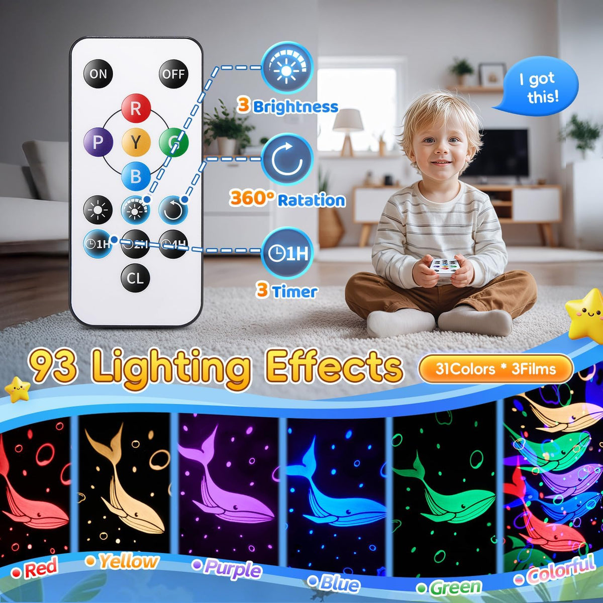 Dinosaur Toys for Boys,3HD Films Night Light Projector,31 Colors Boy Toys