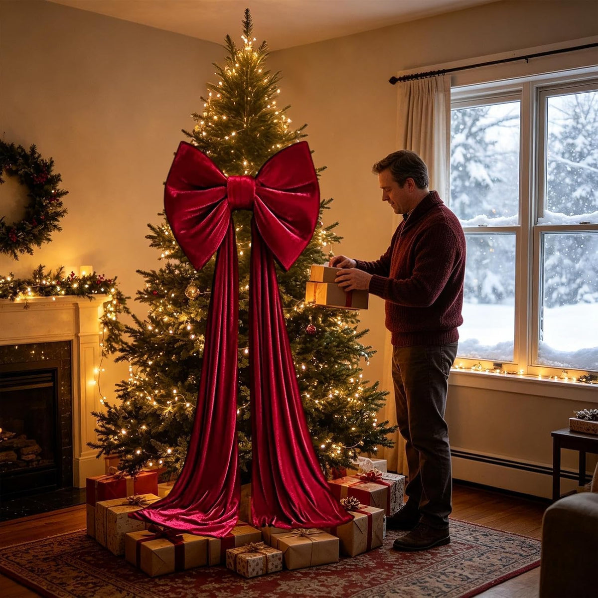 Large Christmas Tree Topper Bow, 200CM Giant Velvet Christmas Tree Bows