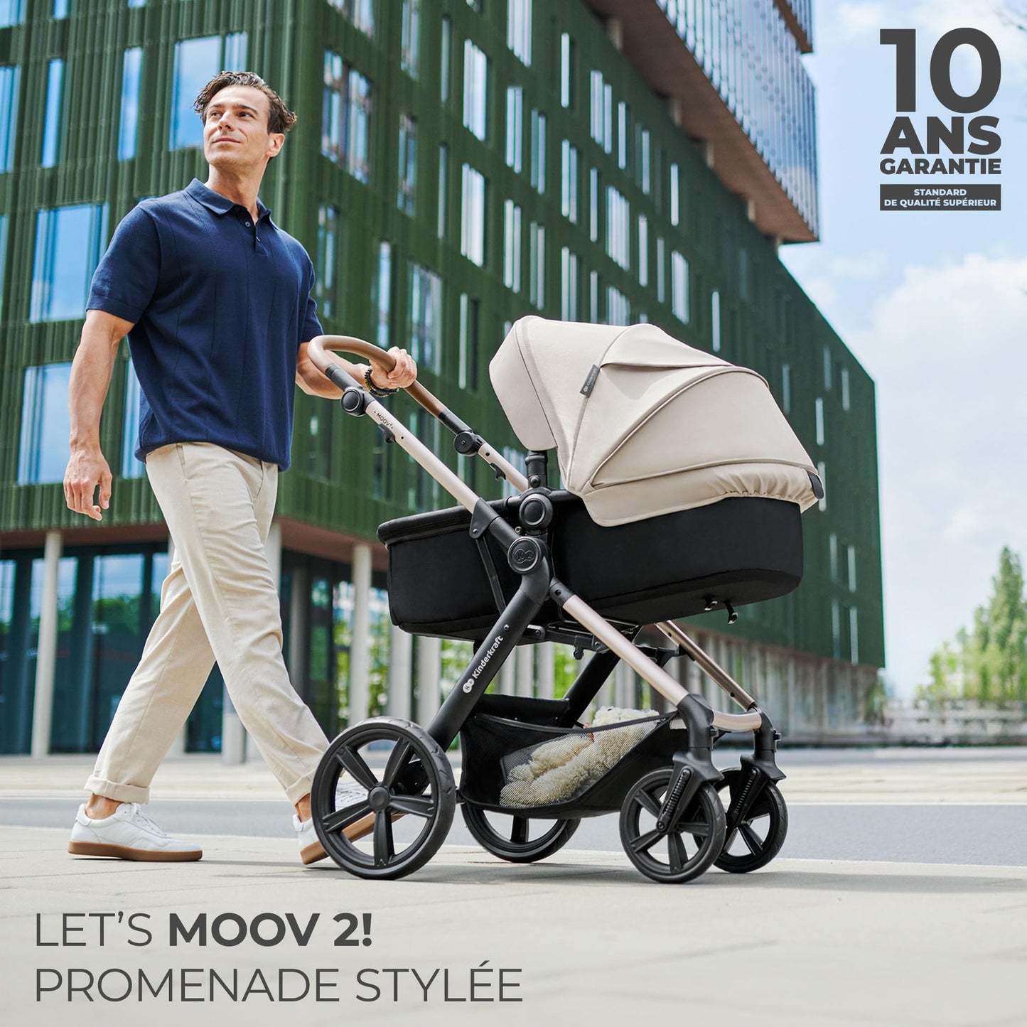 Kinderkraft MOOV 2 AIR 4 in 1 Set, Pram with Infant Car Seat with Isofix Base Mink PRO I-Size, Travel System, Baby Pushchair, Buggy, Foldable, from Birth to 22 kg, Inflatable Wheels, Gray
