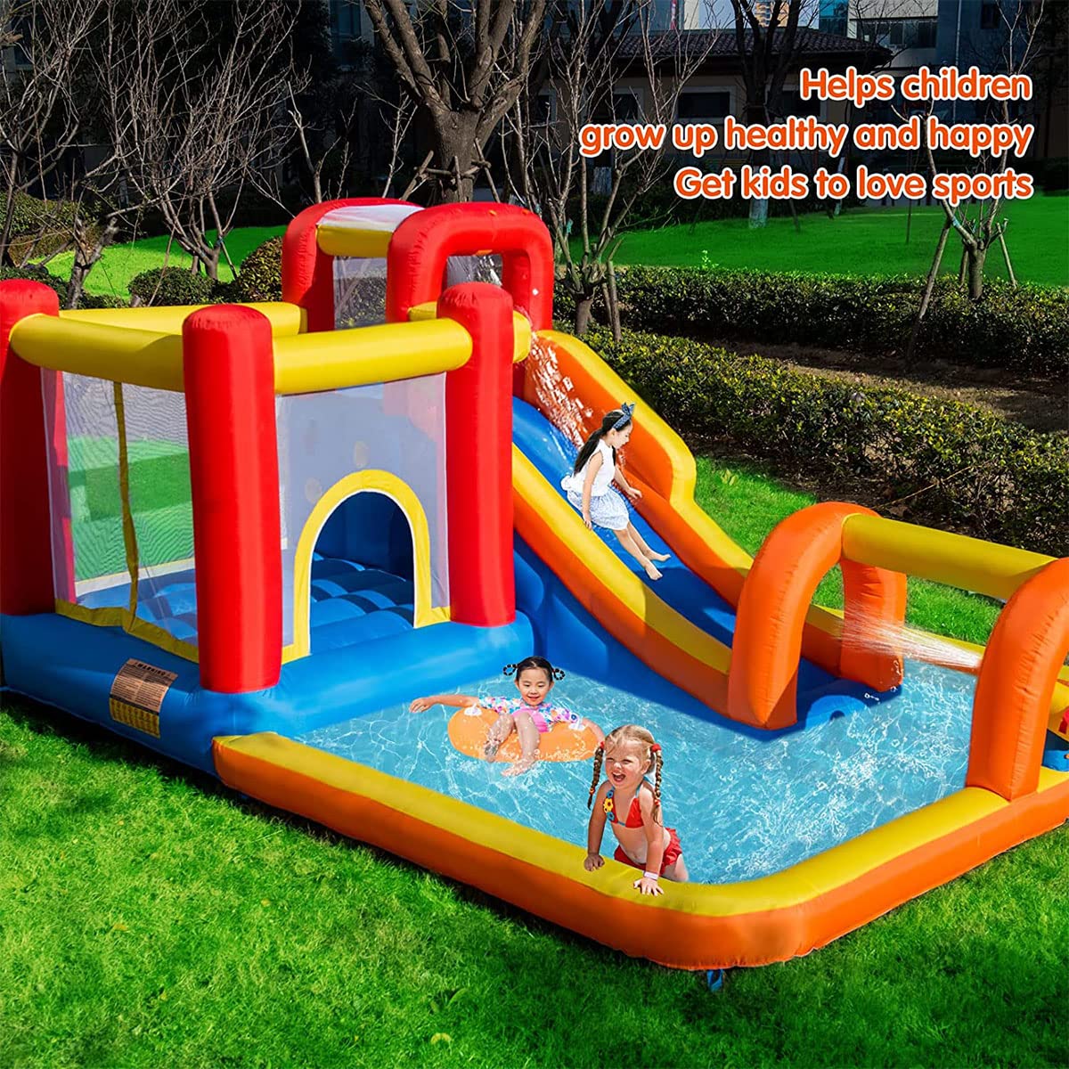 Baralir 7-in-1 Kids Inflatable Bouncy Castle with Blower — 371x351x188cm | Ages 3-10