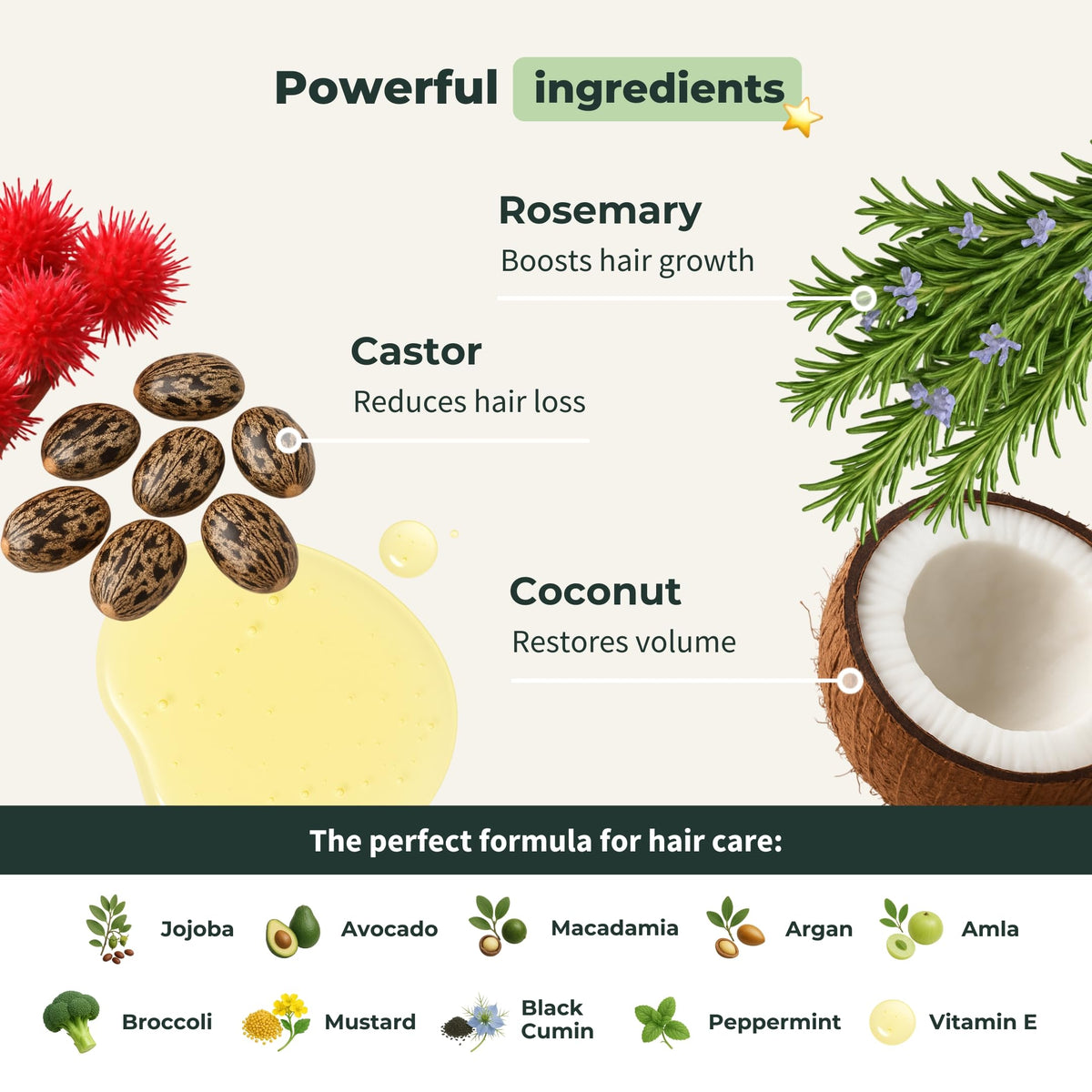BIONOBLE Organic Rosemary Oil for Hair Growth - Hair Loss, Volume - 50ml