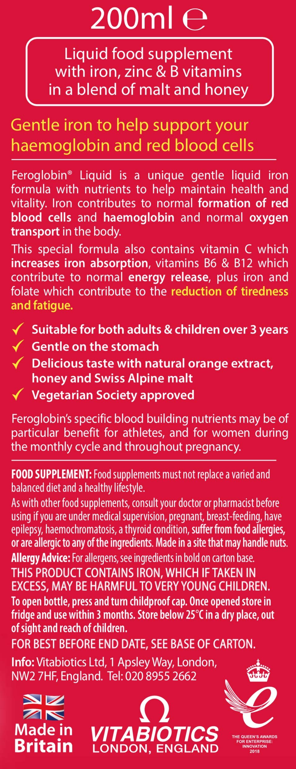 Feroglobin Iron Supplement Capsules Support Iron Defficiency, Anemia and Blood Formation, Boost Energy, Immunity and Vitality While reducing Fatigue and Tiredness