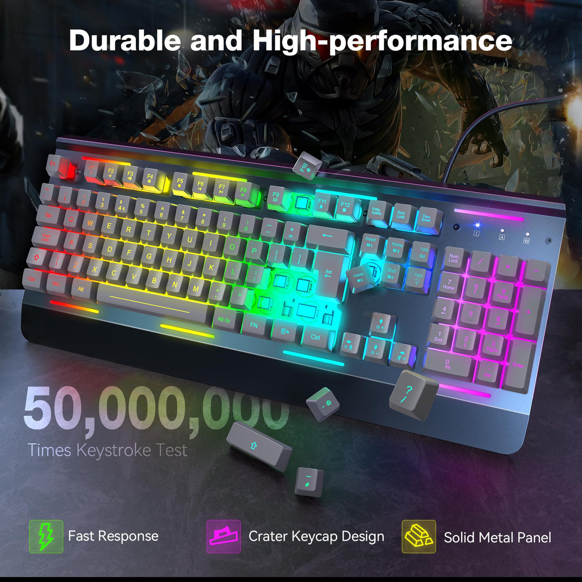 TECKNET RGB Gaming Keyboard UK Layout with 15-Zone RGB Illumination