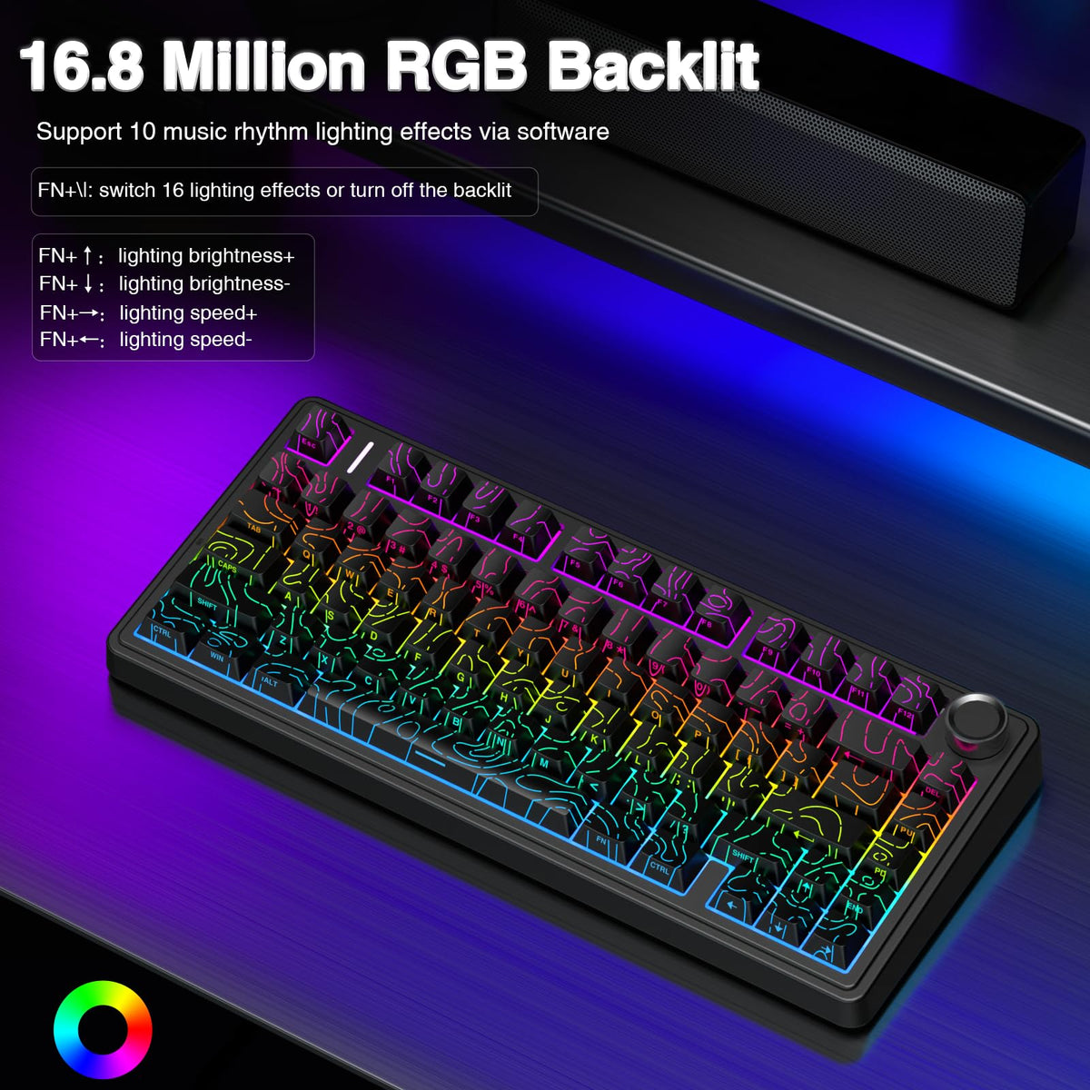 AULA F75 75% Wireless Mechanical Keyboard,2.4Ghz/Type-C/BT5.0 Gaming Keyboards,Advanced Structure,RGB Backlight,Hot Swappable Custom Keyboard for PC/Mac (Cool Black)