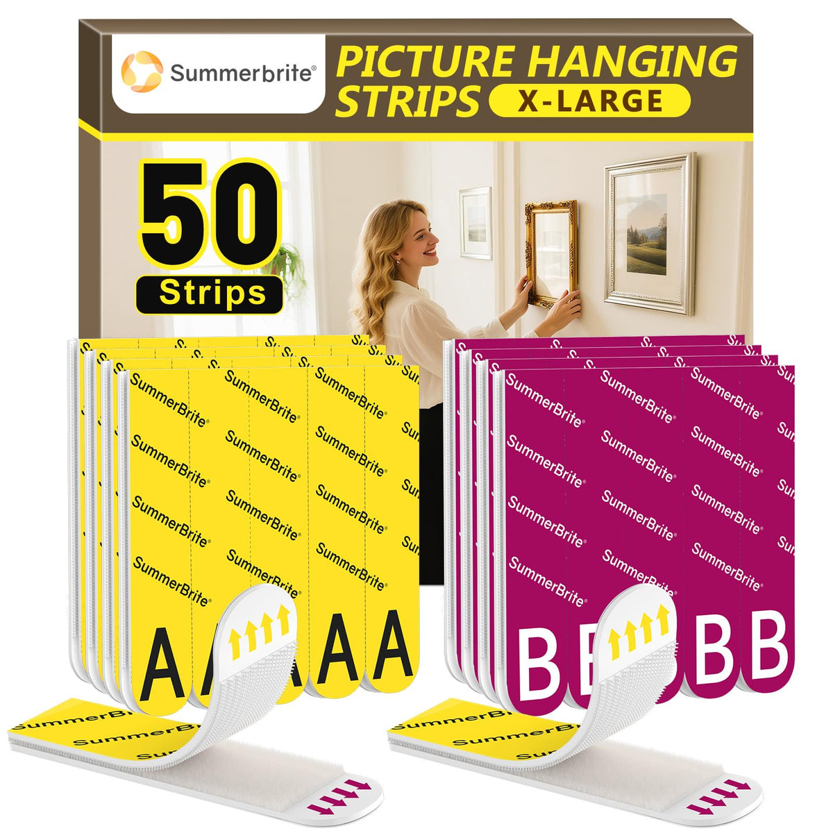 Summerbrite Picture Hanging Strips Heavy Duty 20 Pairs(40 Strips,XL),Damage Free Hanging Adhesive Strips,Mounting Tapes Removable,No Nails for Picture Photo Frames Hanger