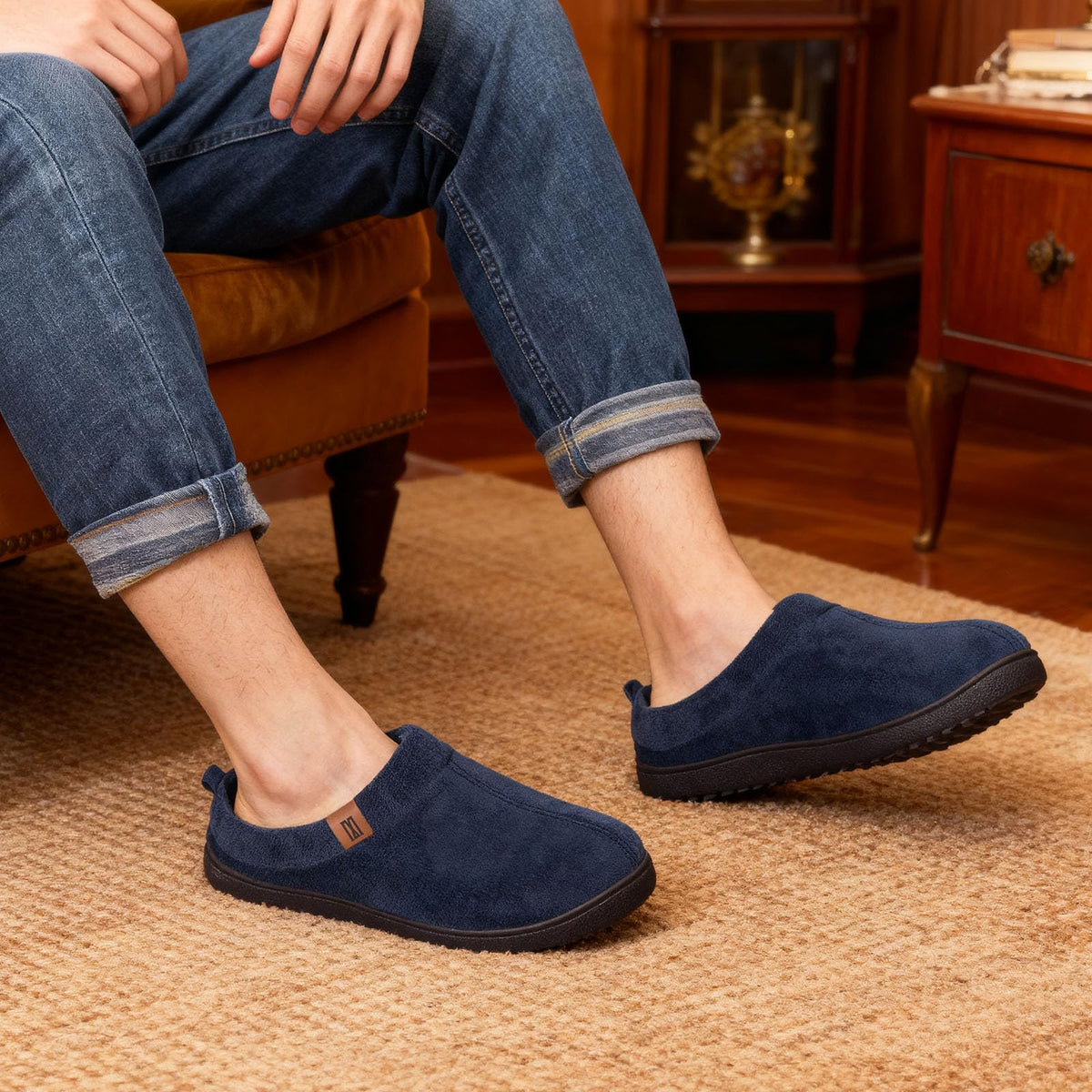 MERRIMAC Men's Slip-on Slippers Memory Foam Non-slip Indoor House Shoes