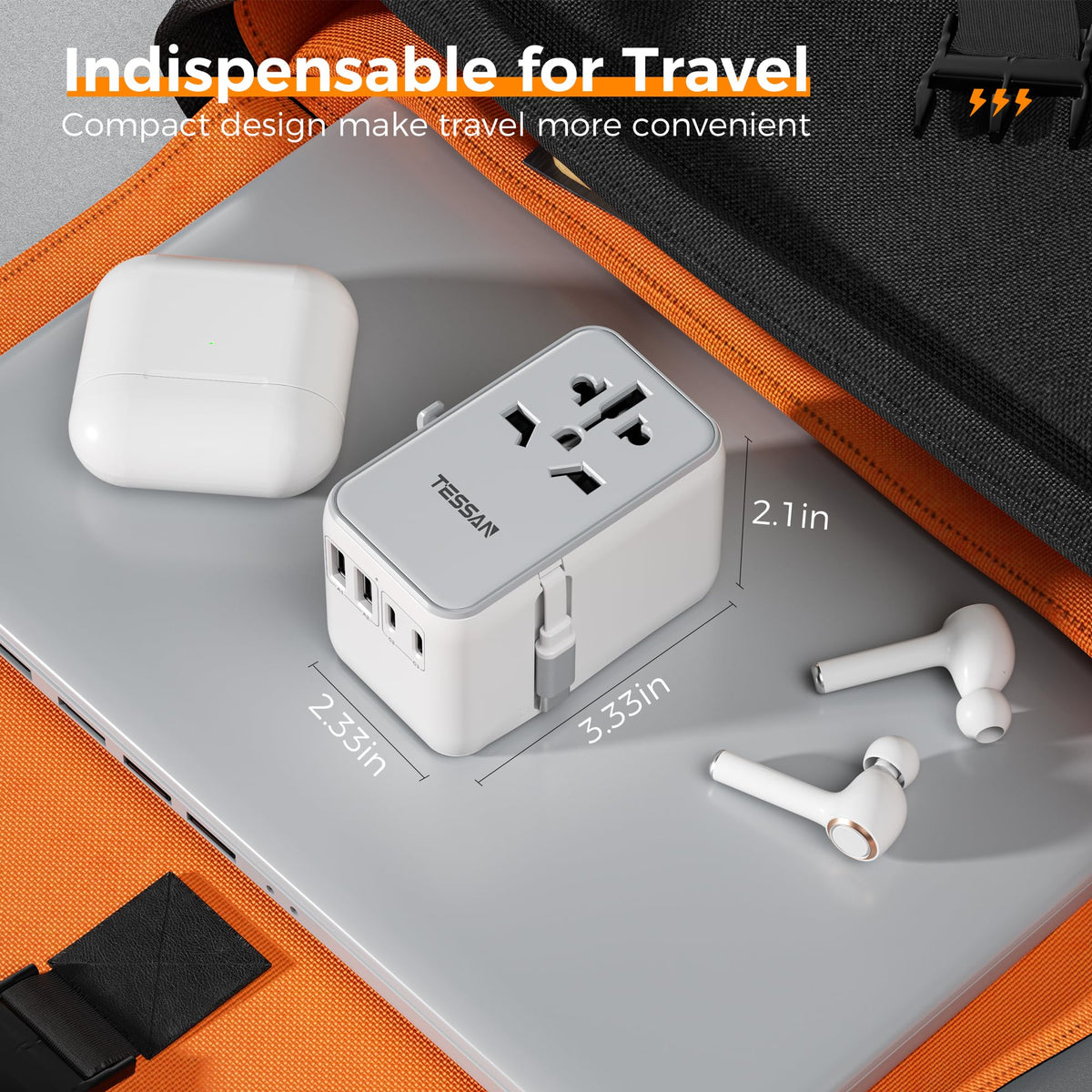TESSAN Universal Travel Adapter Worldwide with 2 USB C and 2 USB A Ports