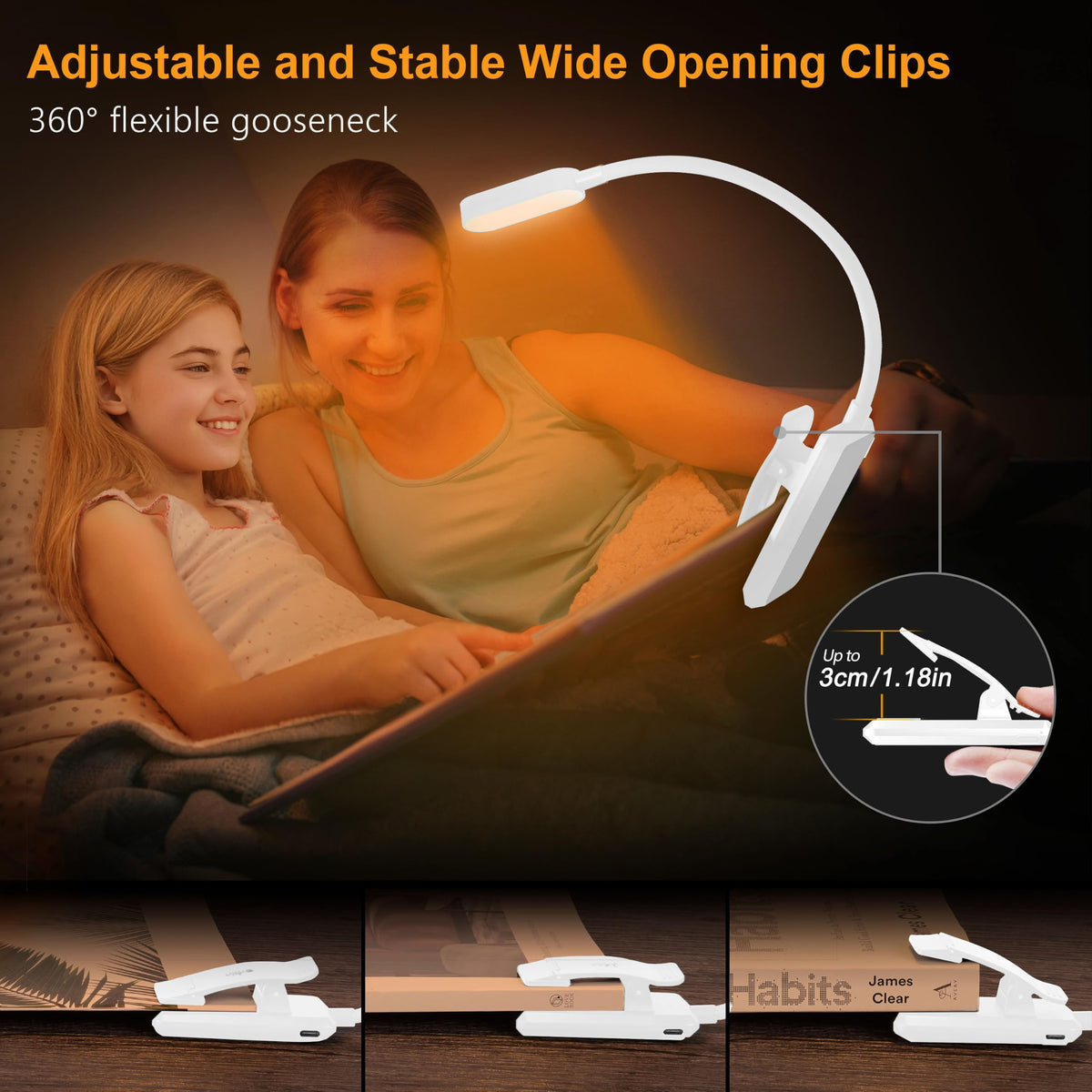 Gritin 16 LED Reading Light, Book Light - Eye Caring 3 Color Temperatures