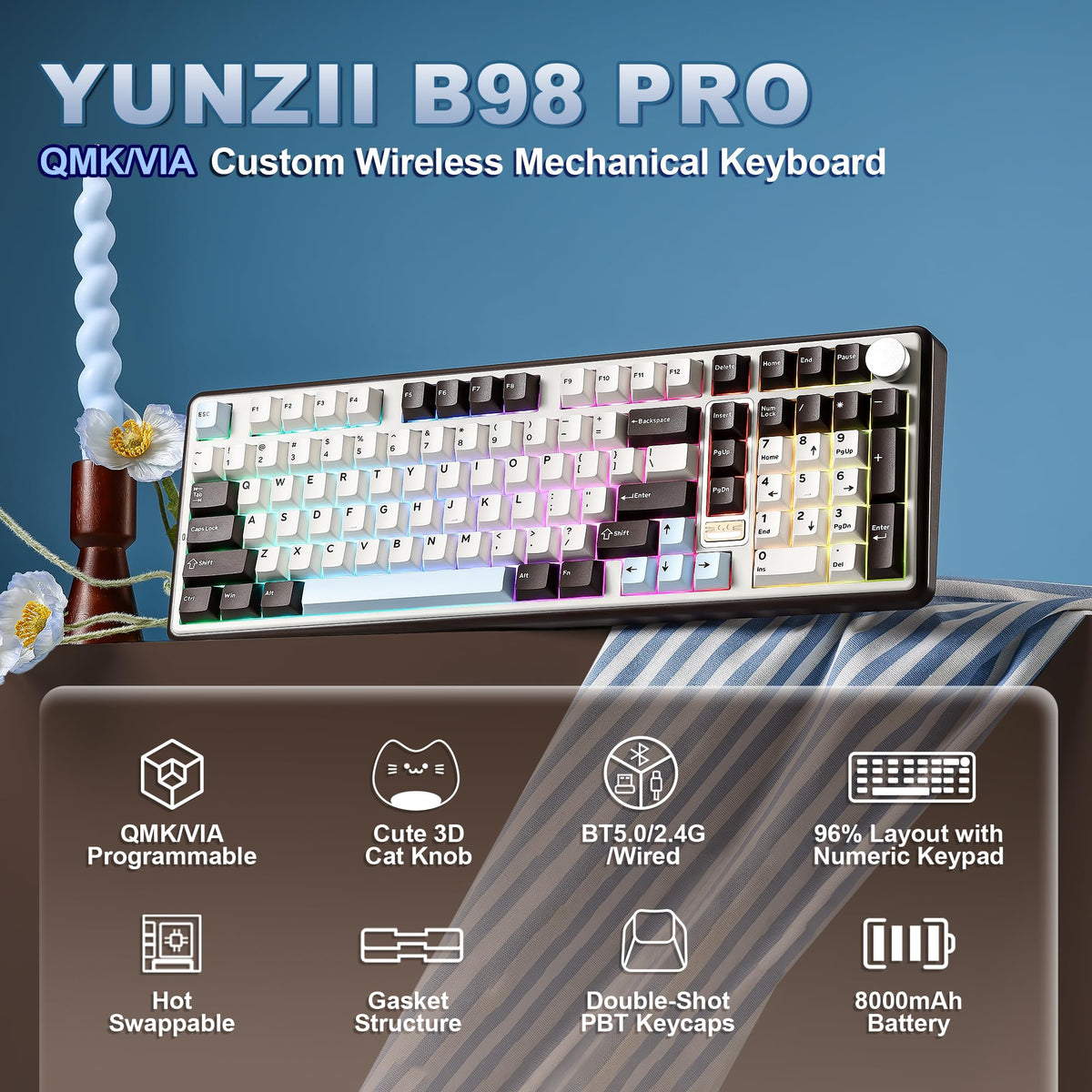 YUNZII B98 PRO 96% Wireless Mechanical Keyboard (Matcha Green, Candy Switch)