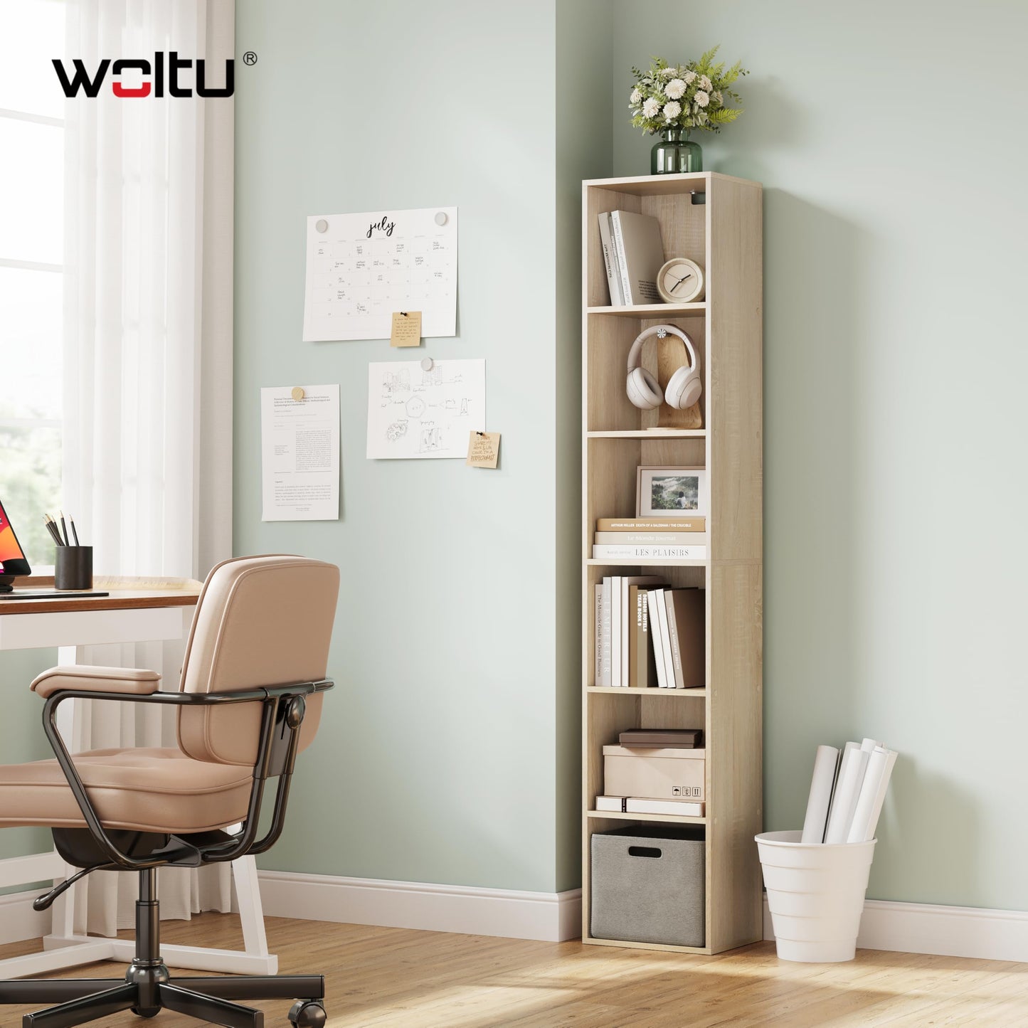 WOLTU Bookcase, White Book Shelf 6 Storage Cubes Unit, Tall Freestanding Bookcases for Living Room,Bedroom