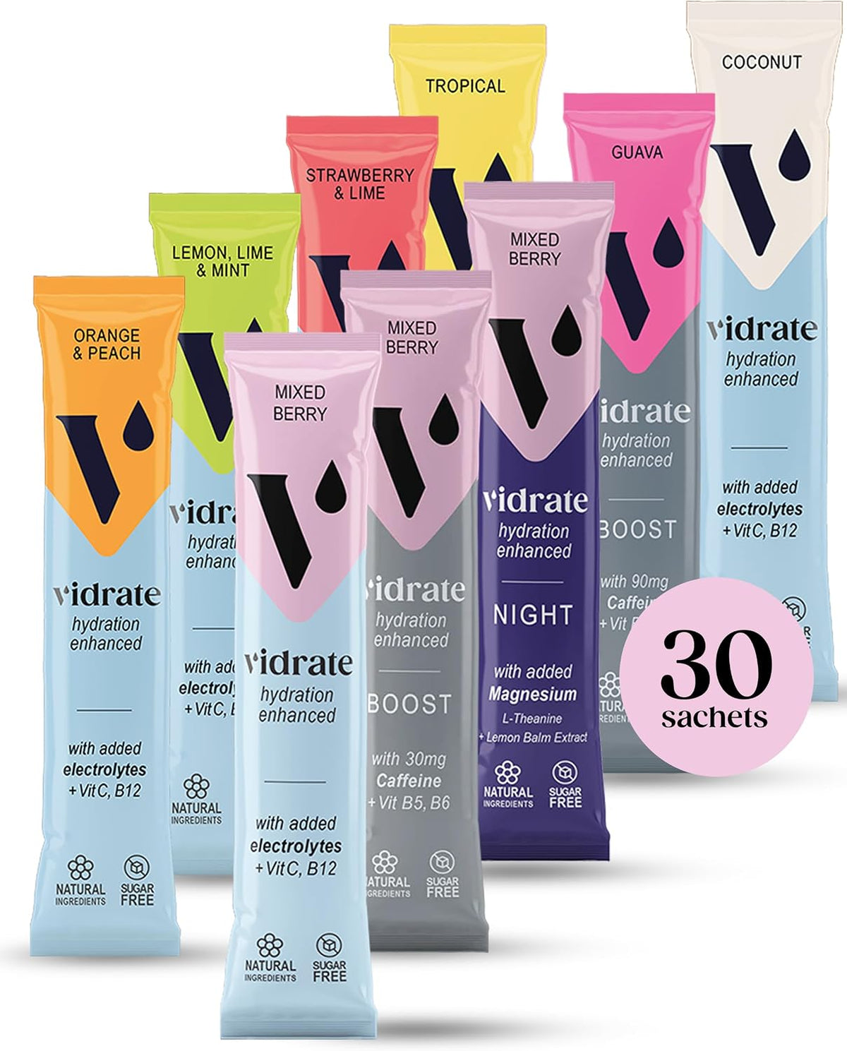 Vidrate Electrolytes Powder, Mixed Berry Variety Pack, 30 Sachets